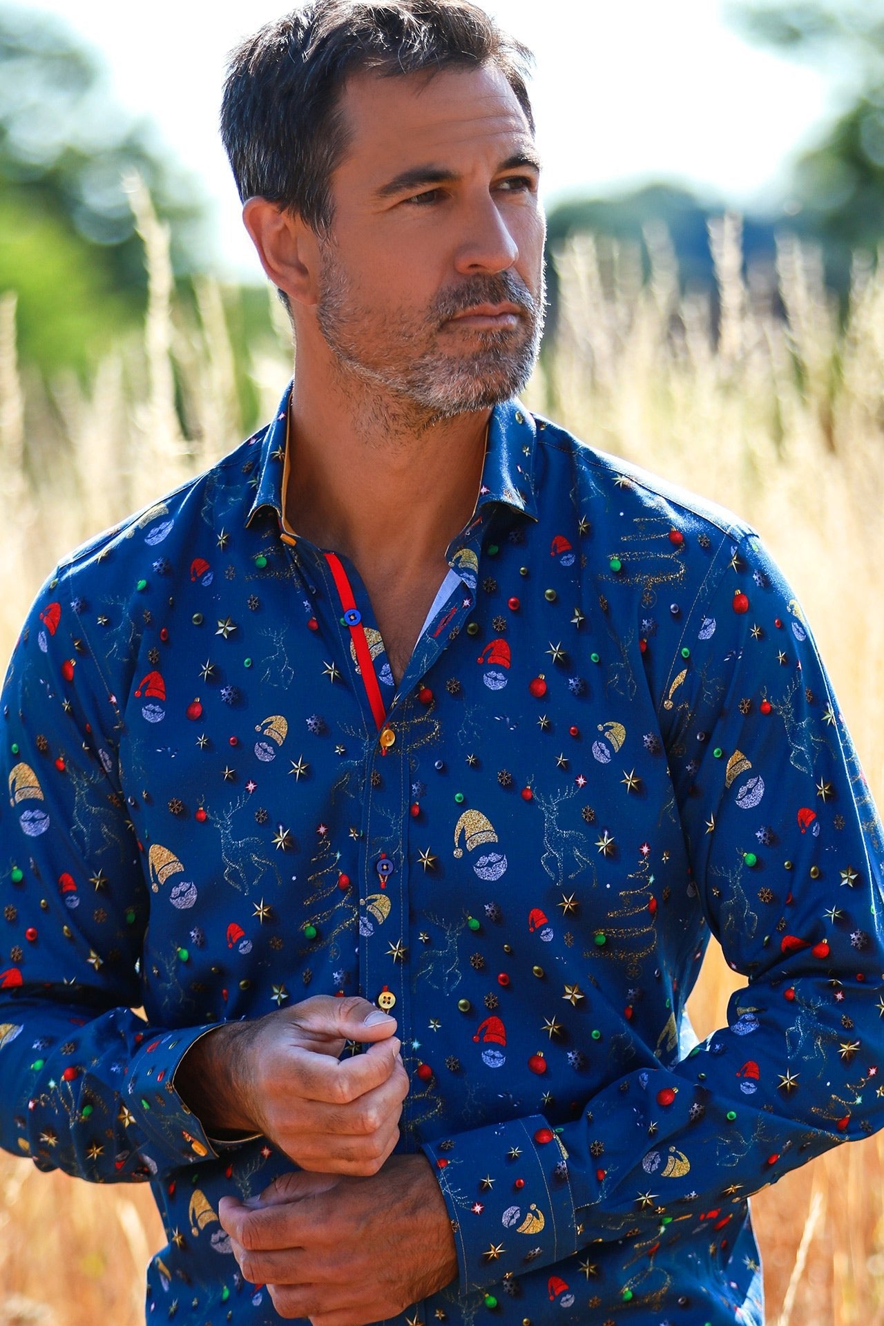 TENCEL XMAS GLITTER PRINT SHIRT - Claudio Lugli Shirts