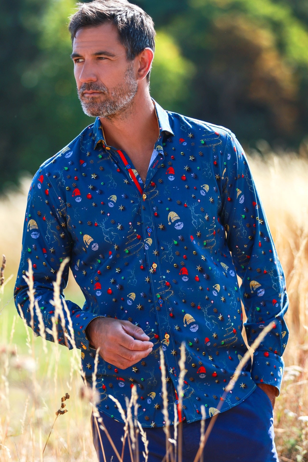 TENCEL XMAS GLITTER PRINT SHIRT - Claudio Lugli Shirts