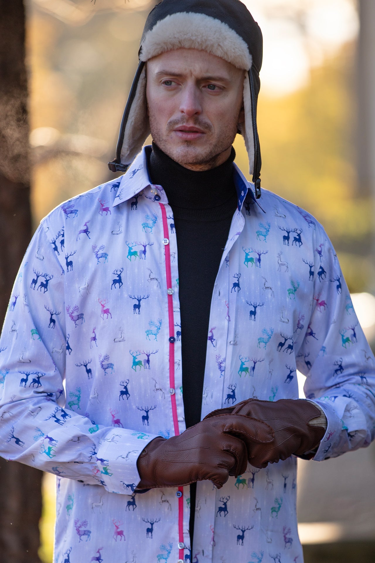 TENCEL XMAS REINDEER PRINT SHIRT - Claudio Lugli Shirts