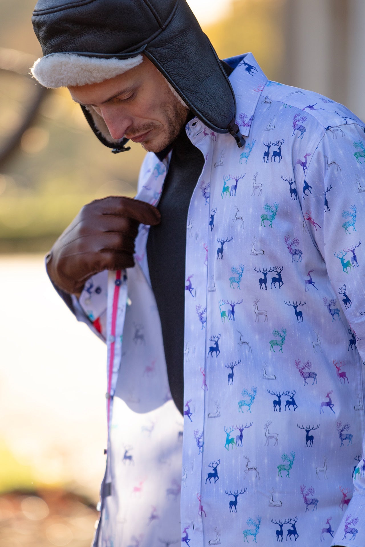 TENCEL XMAS REINDEER PRINT SHIRT - Claudio Lugli Shirts