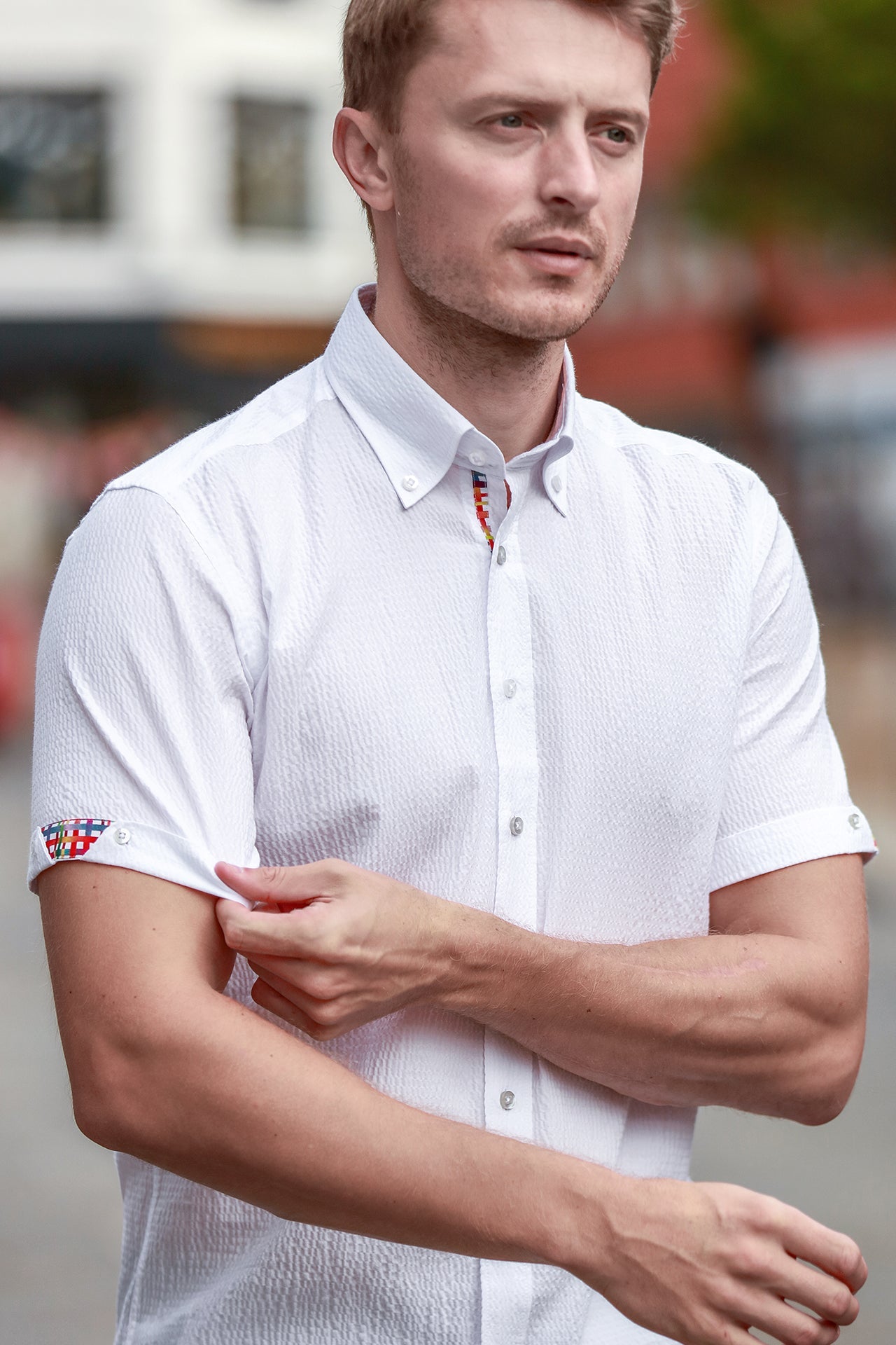 Textured Classic Seersucker Short Sleeve Shirt - Claudio Lugli Shirts