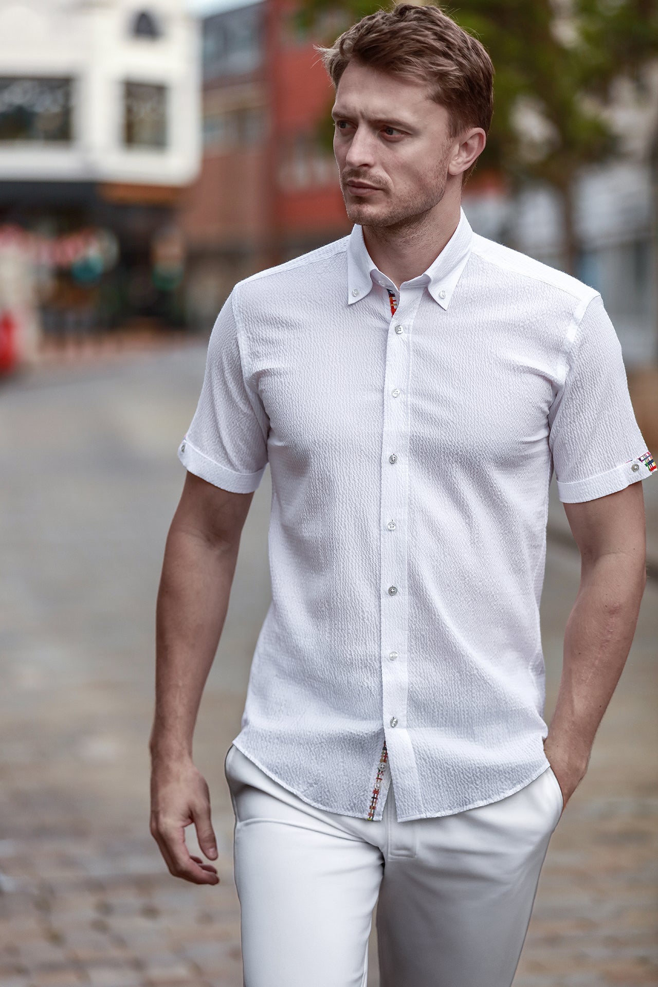Textured Classic Seersucker Short Sleeve Shirt - Claudio Lugli Shirts