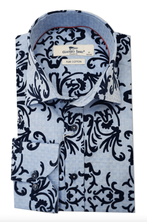 TEXTURED FLORAL FLOCKING PRINT SHIRT - Premium Men's Patterned Shirt by Claudio Lugli | Bold Design, Tailored Fit, Best Printed Shirts