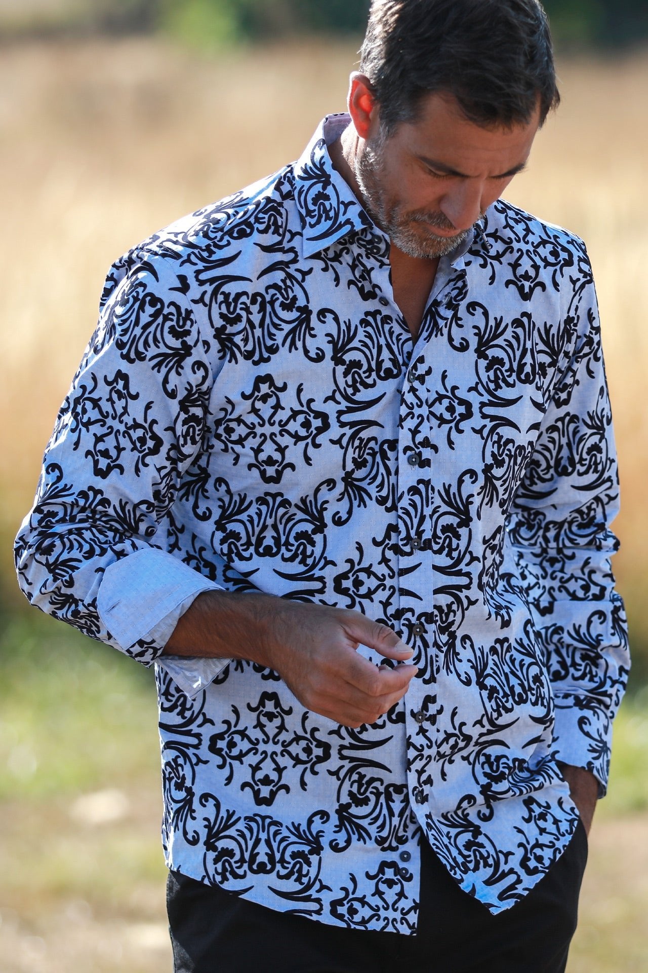 TEXTURED FLORAL FLOCKING PRINT SHIRT WITH LUXURY VELVET STYLE FINISH - Claudio Lugli Shirts