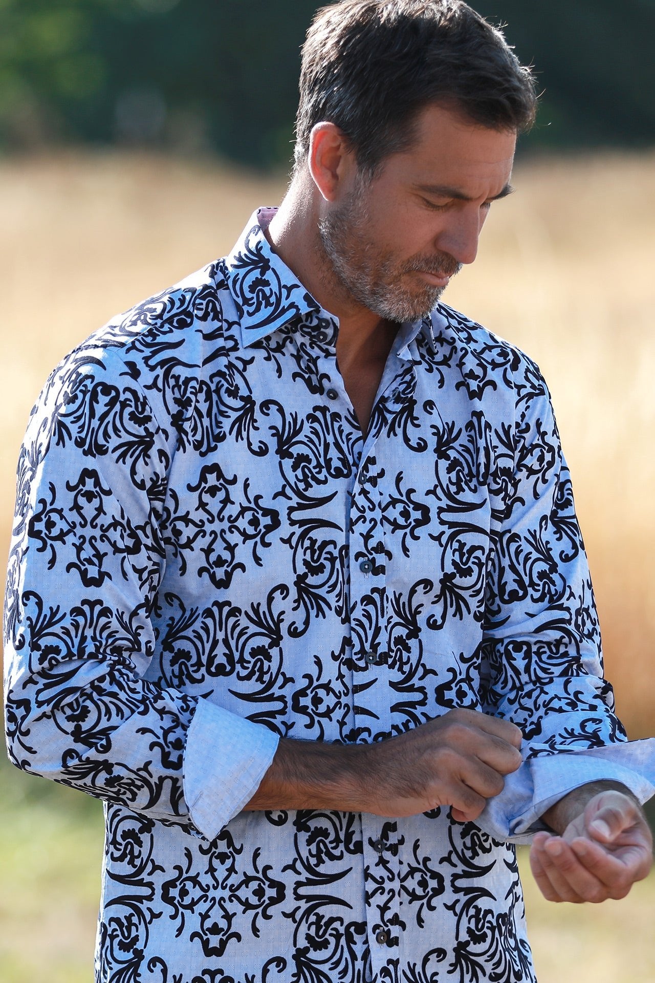 TEXTURED FLORAL FLOCKING PRINT SHIRT WITH LUXURY VELVET STYLE FINISH - Claudio Lugli Shirts