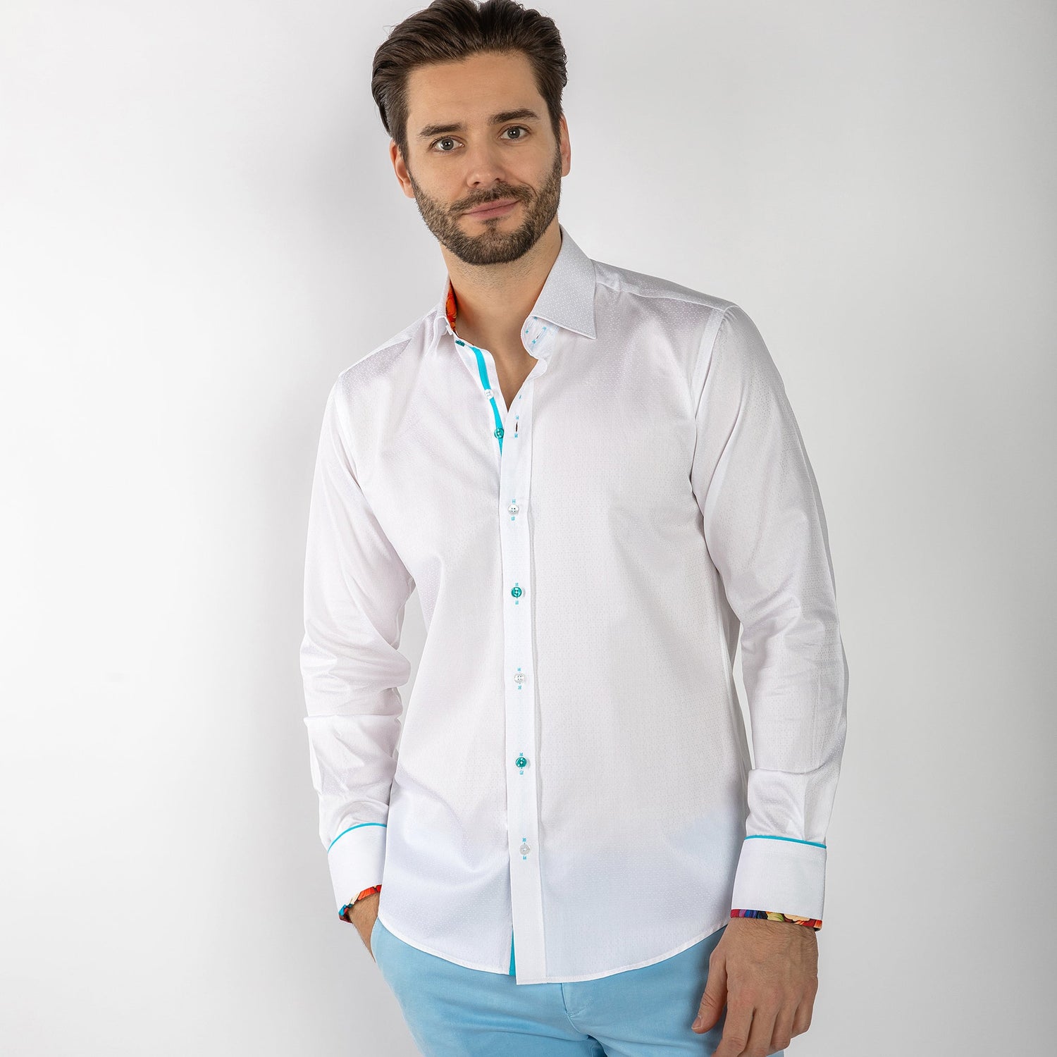 TEXTURED JACQUARD SHIRT W/ VIBRANT FLORAL INSERT - Claudio Lugli Shirts