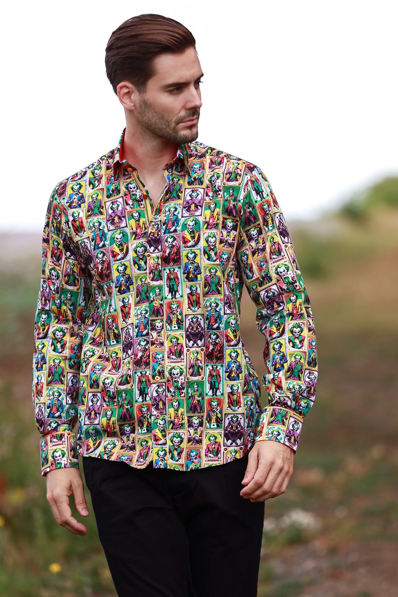THE COMIC KINGDOM VILLAIN CARD PRINT SHIRT – Premium Men's Patterned Shirt by Claudio Lugli | Bold Design, Tailored Fit, Best Printed Shirts