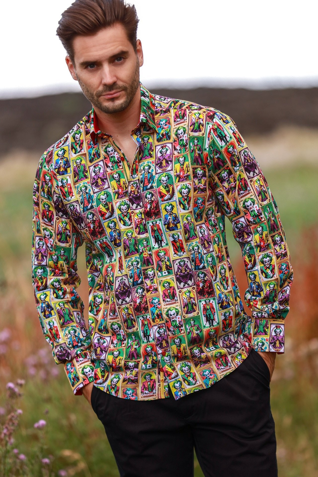 THE COMIC KINGDOM VILLAIN CARD PRINT SHIRT – Premium Men's Patterned Shirt by Claudio Lugli | Bold Design, Tailored Fit, Best Printed Shirts