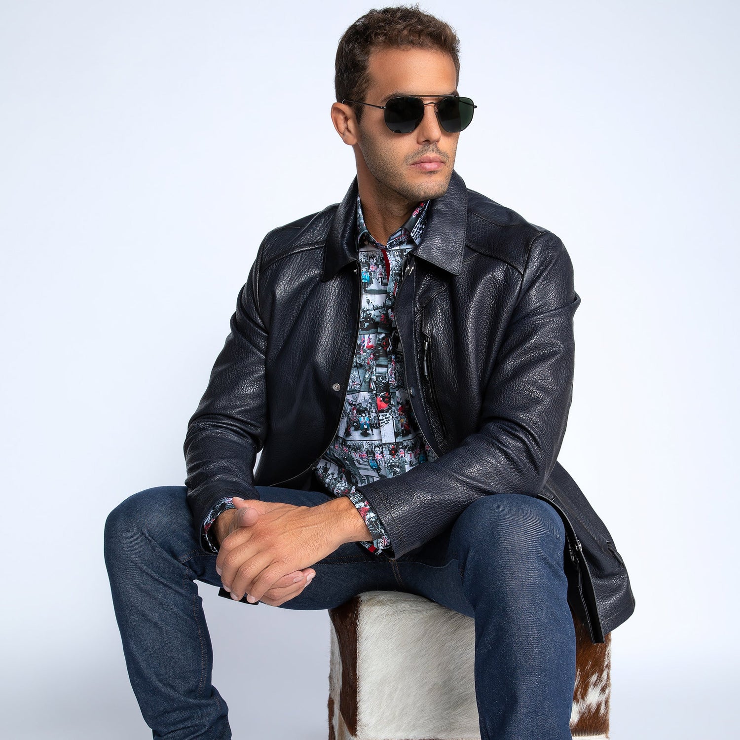 The Commander Leather Field Jacket - Premium Men's Patterned Shirt by Claudio Lugli | Bold Design, Tailored Fit, Best Printed Shirts
