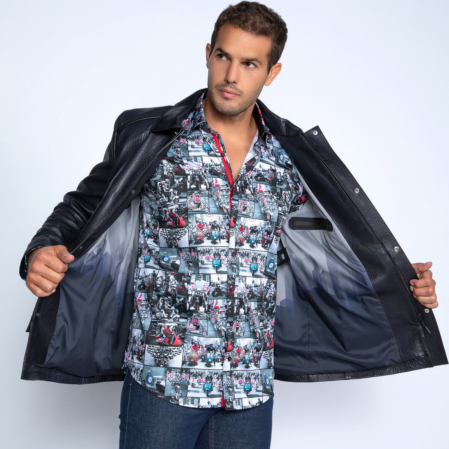 The Commander Leather Field Jacket - Premium Men's Patterned Shirt by Claudio Lugli | Bold Design, Tailored Fit, Best Printed Shirts
