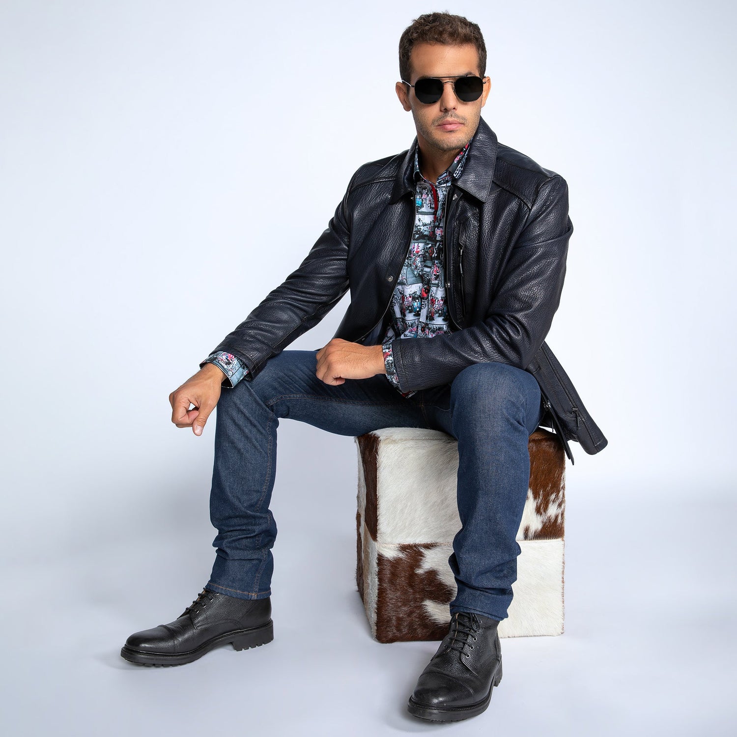 The Commander Leather Field Jacket - Premium Men's Patterned Shirt by Claudio Lugli | Bold Design, Tailored Fit, Best Printed Shirts