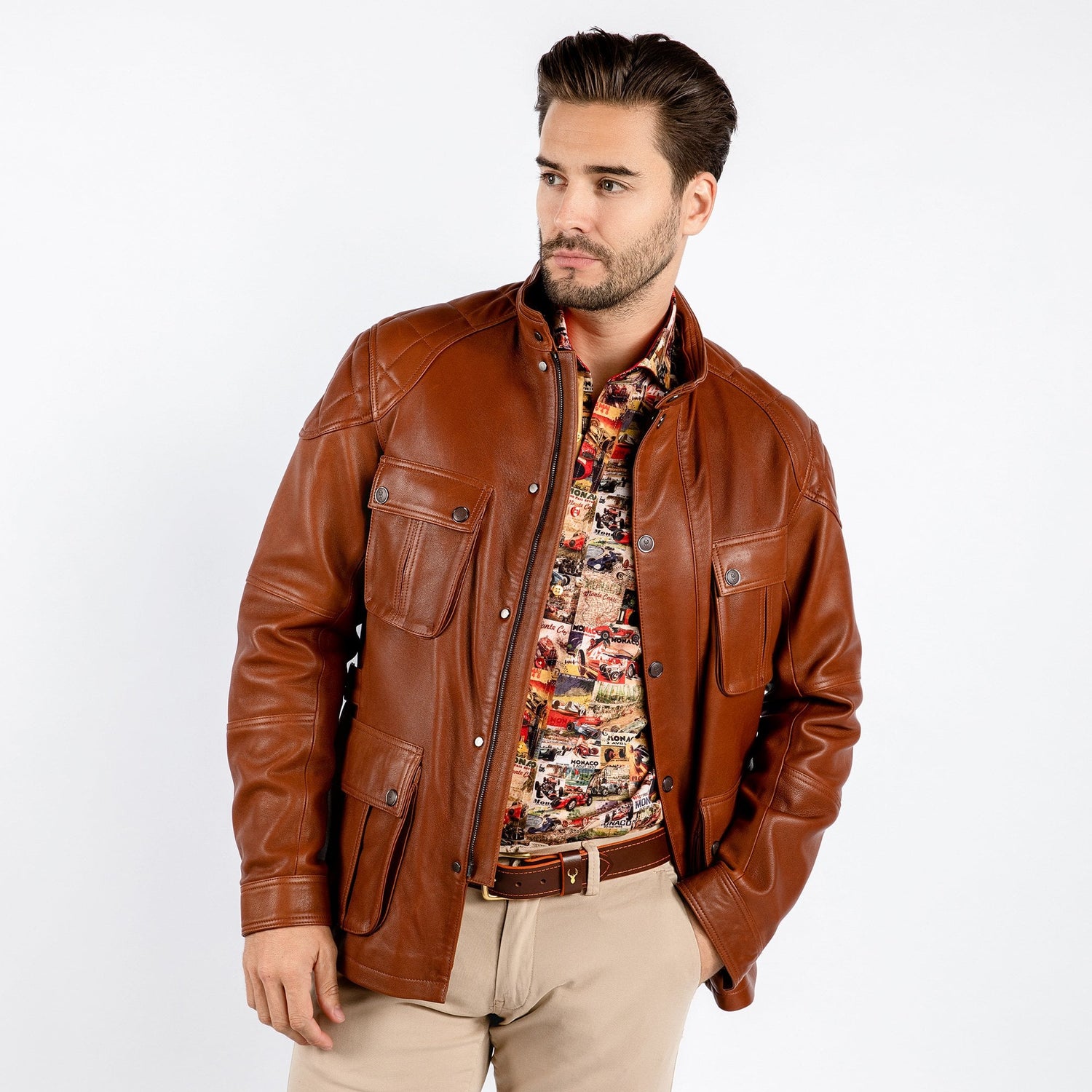 The Expedition Leather Utility Jacket - Premium Men's Patterned Shirt by Claudio Lugli | Bold Design, Tailored Fit, Best Printed Shirts