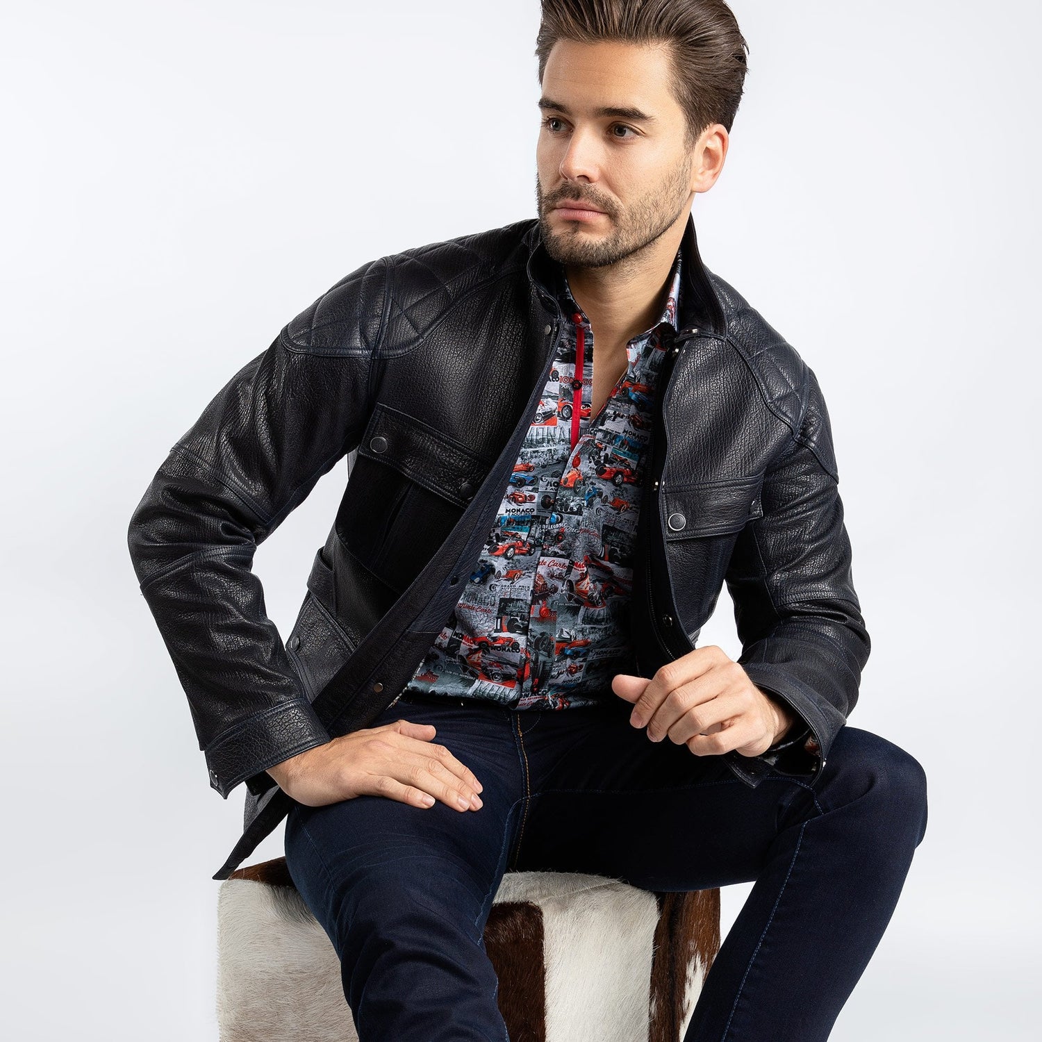 The Expedition Leather Utility Jacket - Premium Men's Patterned Shirt by Claudio Lugli | Bold Design, Tailored Fit, Best Printed Shirts