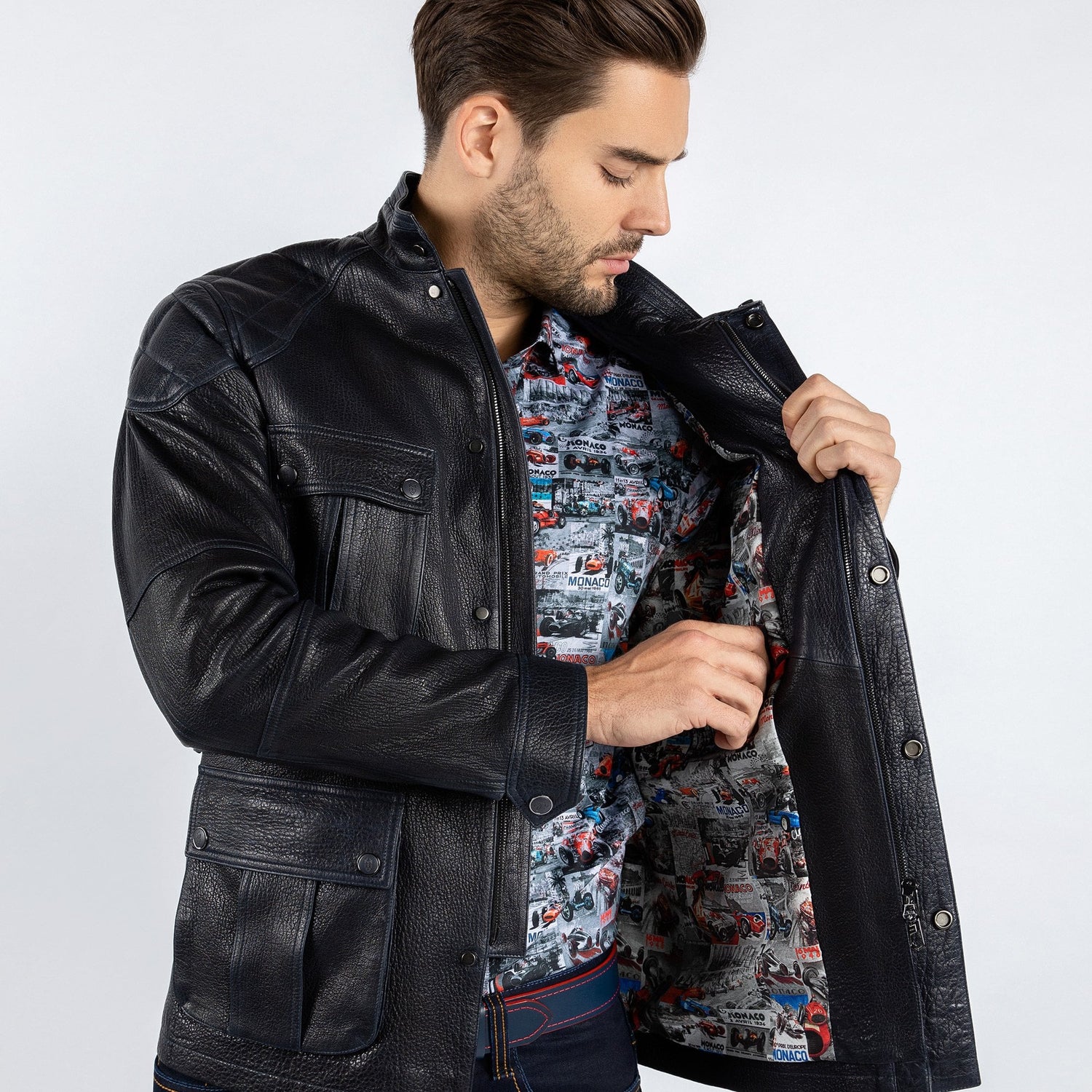 The Expedition Leather Utility Jacket - Premium Men's Patterned Shirt by Claudio Lugli | Bold Design, Tailored Fit, Best Printed Shirts
