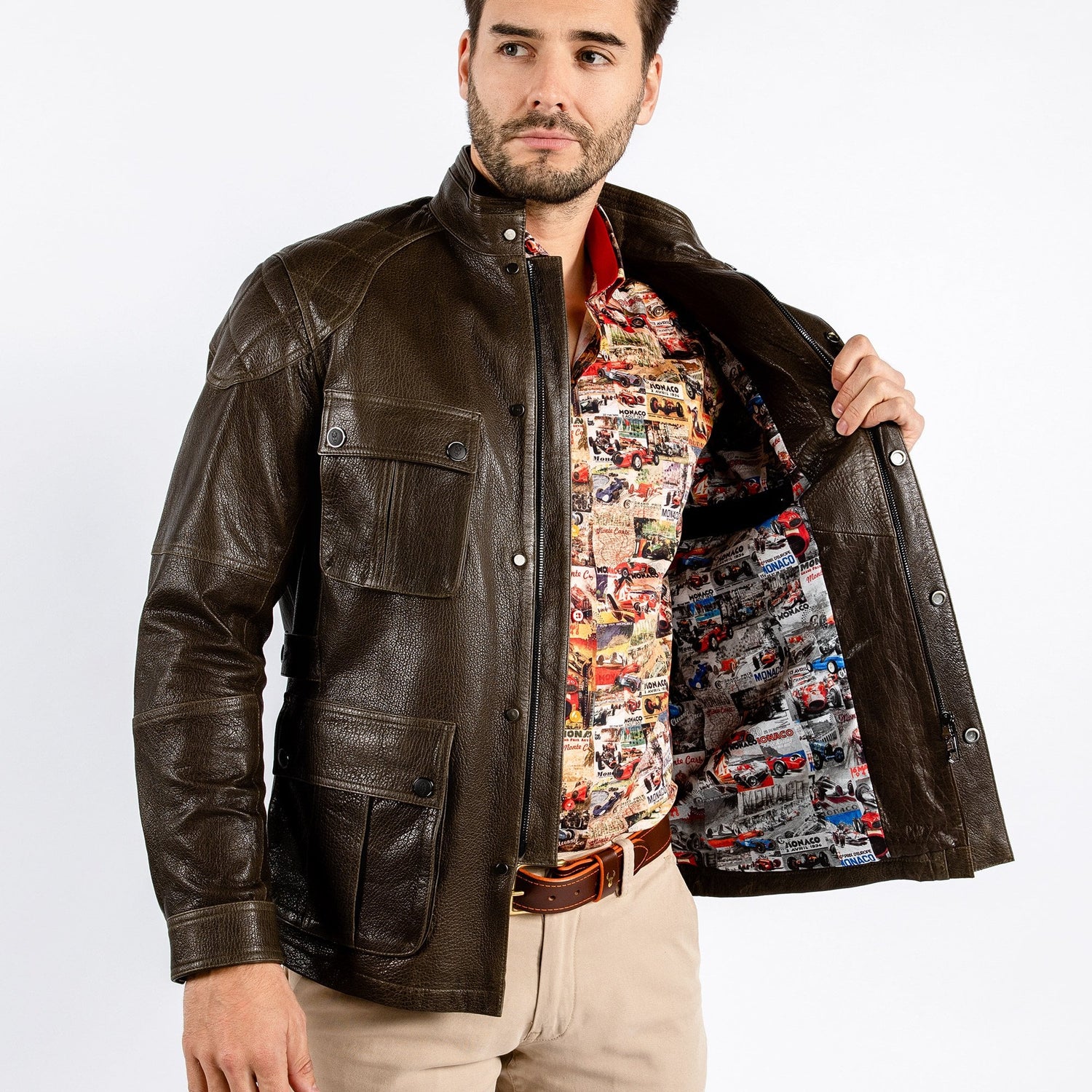 The Expedition Leather Utility Jacket - Premium Men's Patterned Shirt by Claudio Lugli | Bold Design, Tailored Fit, Best Printed Shirts