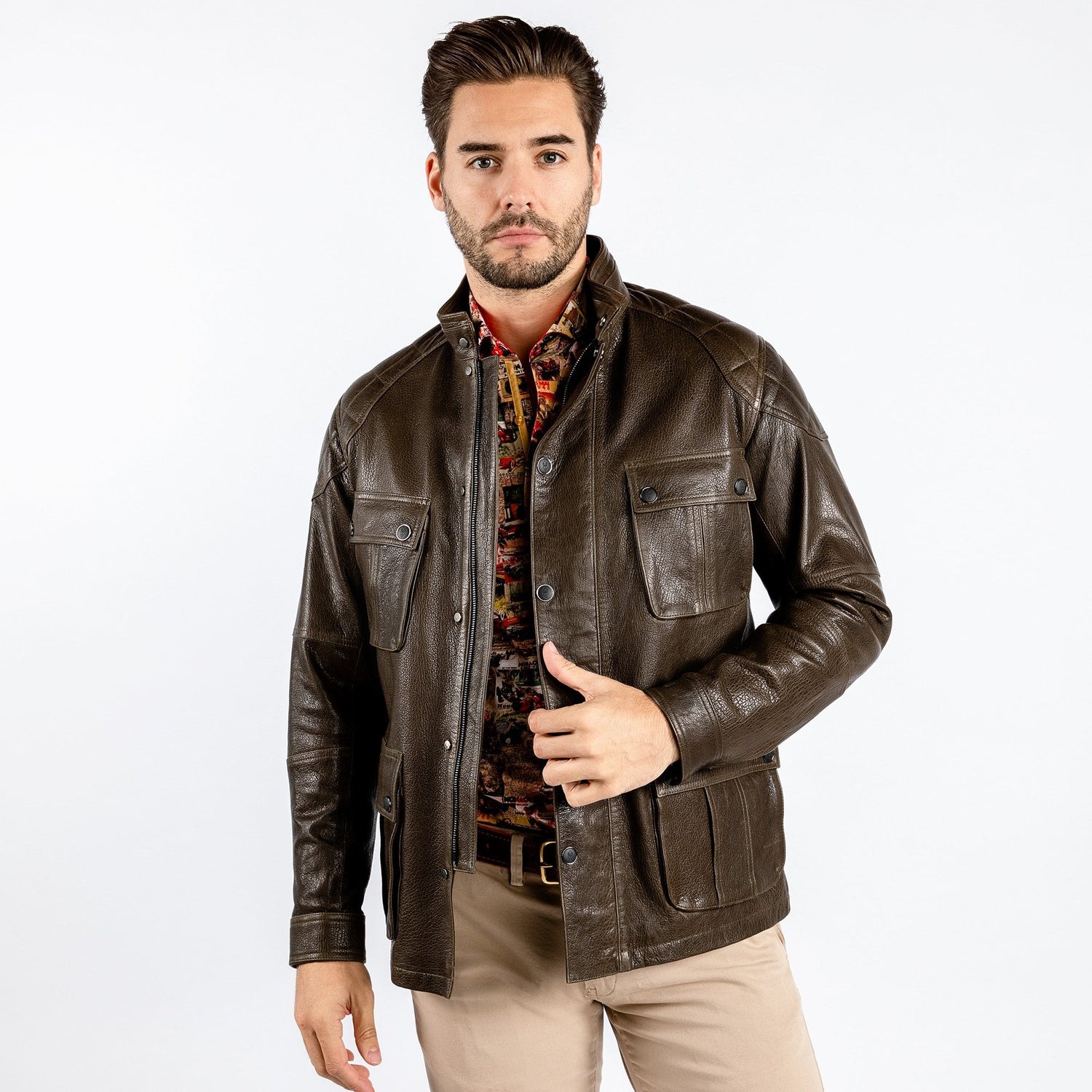 The Expedition Leather Utility Jacket - Premium Men's Patterned Shirt by Claudio Lugli | Bold Design, Tailored Fit, Best Printed Shirts