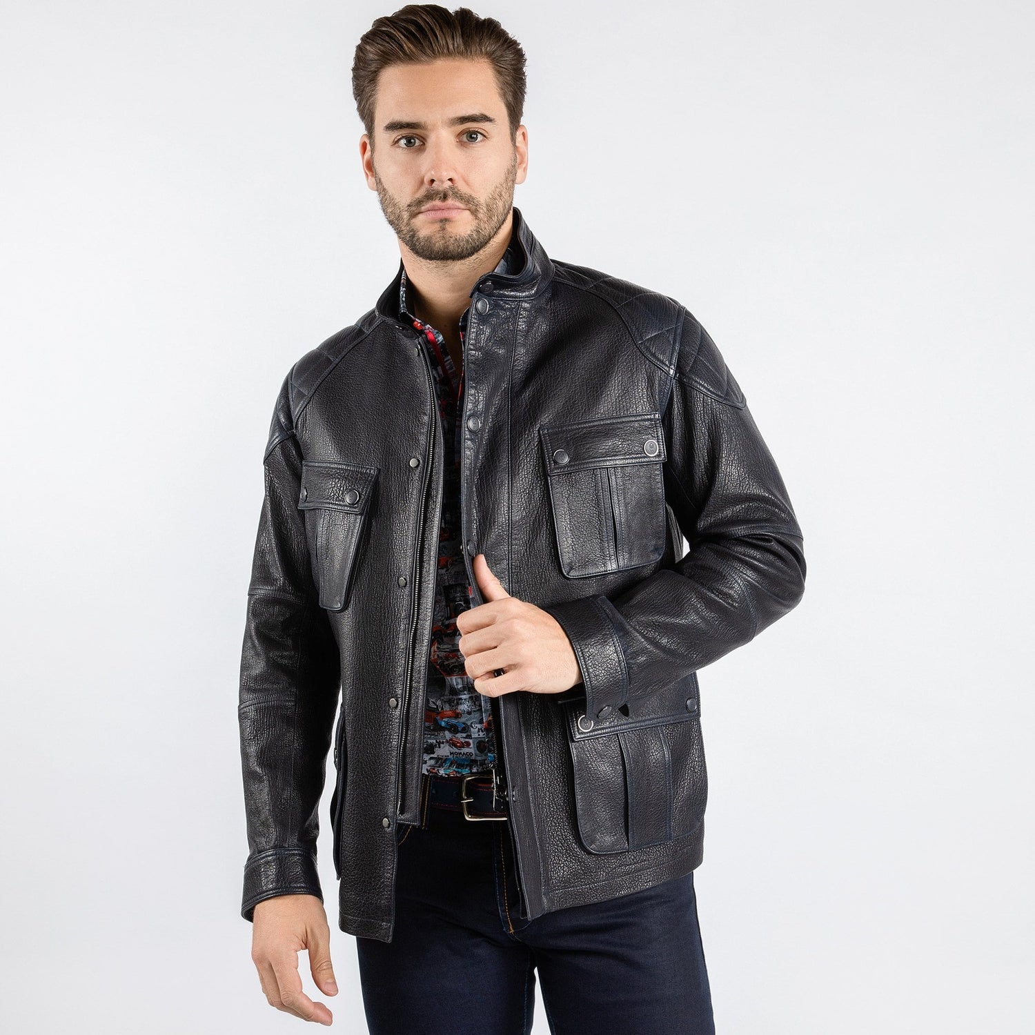The Expedition Leather Utility Jacket - Premium Men's Patterned Shirt by Claudio Lugli | Bold Design, Tailored Fit, Best Printed Shirts