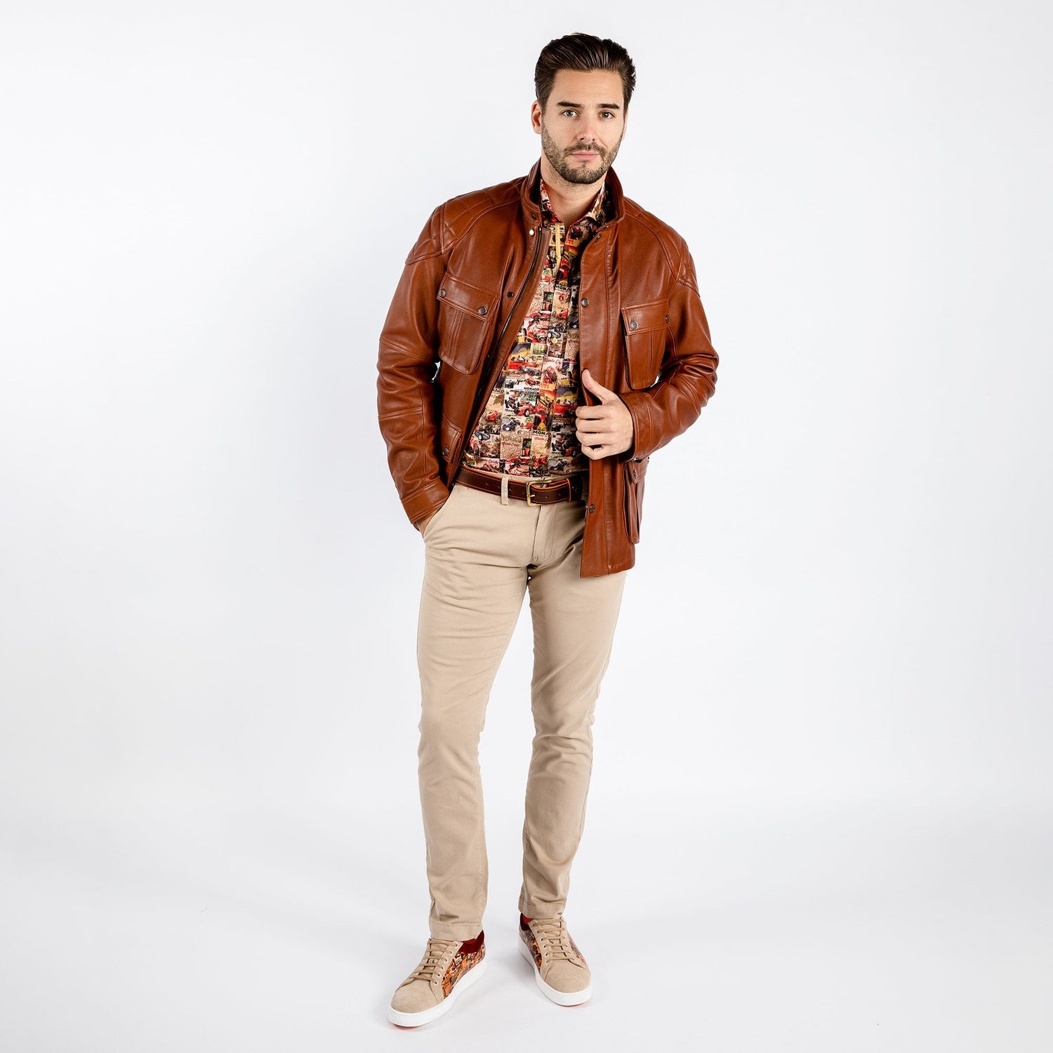 The Expedition Leather Utility Jacket - Premium Men's Patterned Shirt by Claudio Lugli | Bold Design, Tailored Fit, Best Printed Shirts
