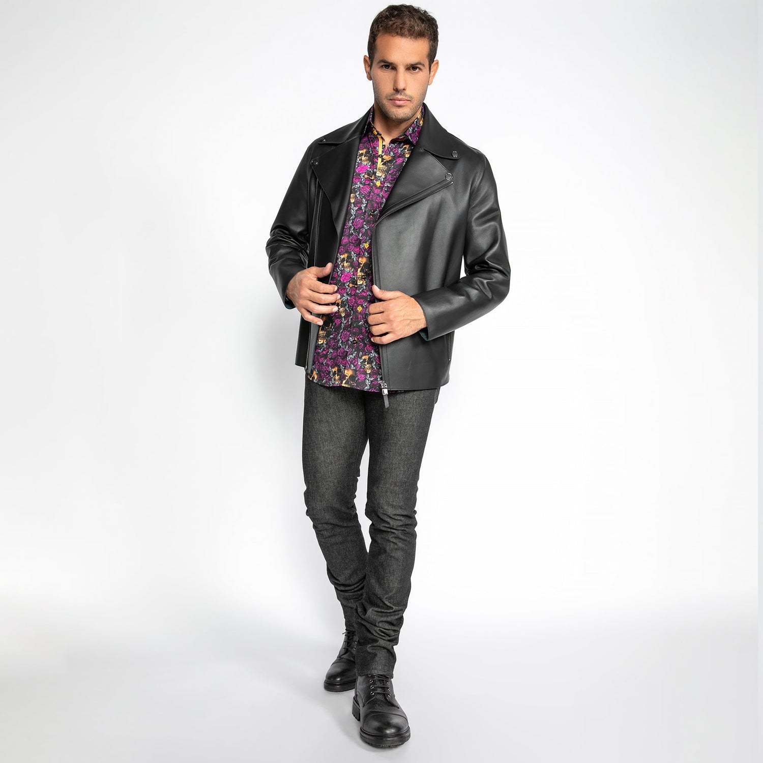 The Maverick Leather Moto Jacket - Premium Men's Patterned Shirt by Claudio Lugli | Bold Design, Tailored Fit, Best Printed Shirts