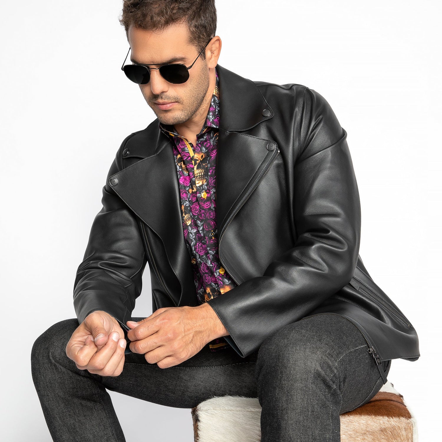 The Maverick Leather Moto Jacket - Premium Men's Patterned Shirt by Claudio Lugli | Bold Design, Tailored Fit, Best Printed Shirts