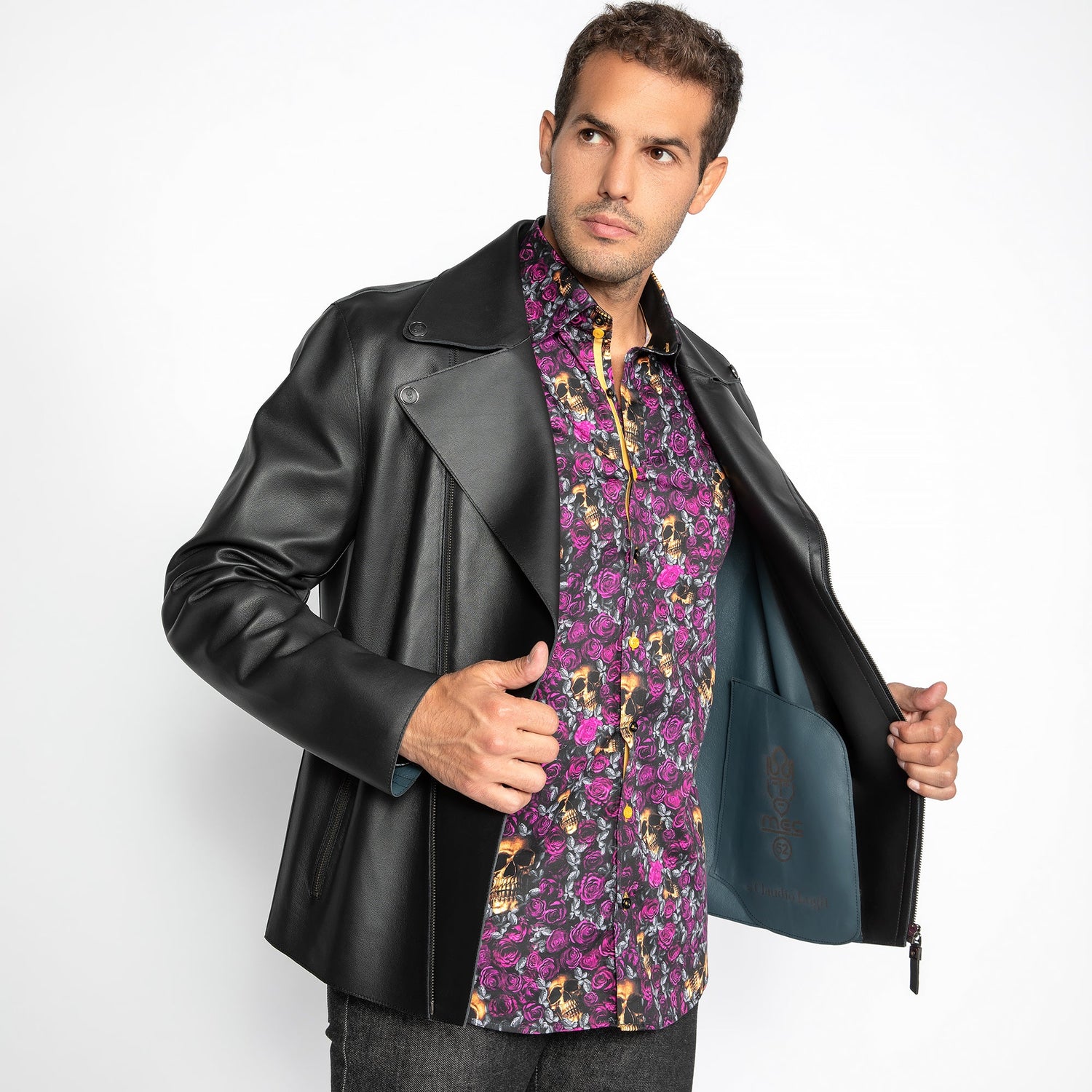 The Maverick Leather Moto Jacket - Premium Men's Patterned Shirt by Claudio Lugli | Bold Design, Tailored Fit, Best Printed Shirts
