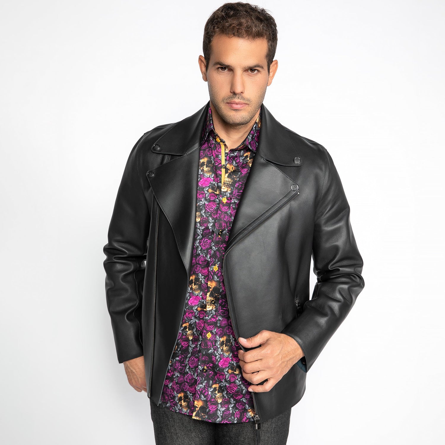 The Maverick Leather Moto Jacket - Premium Men's Patterned Shirt by Claudio Lugli | Bold Design, Tailored Fit, Best Printed Shirts
