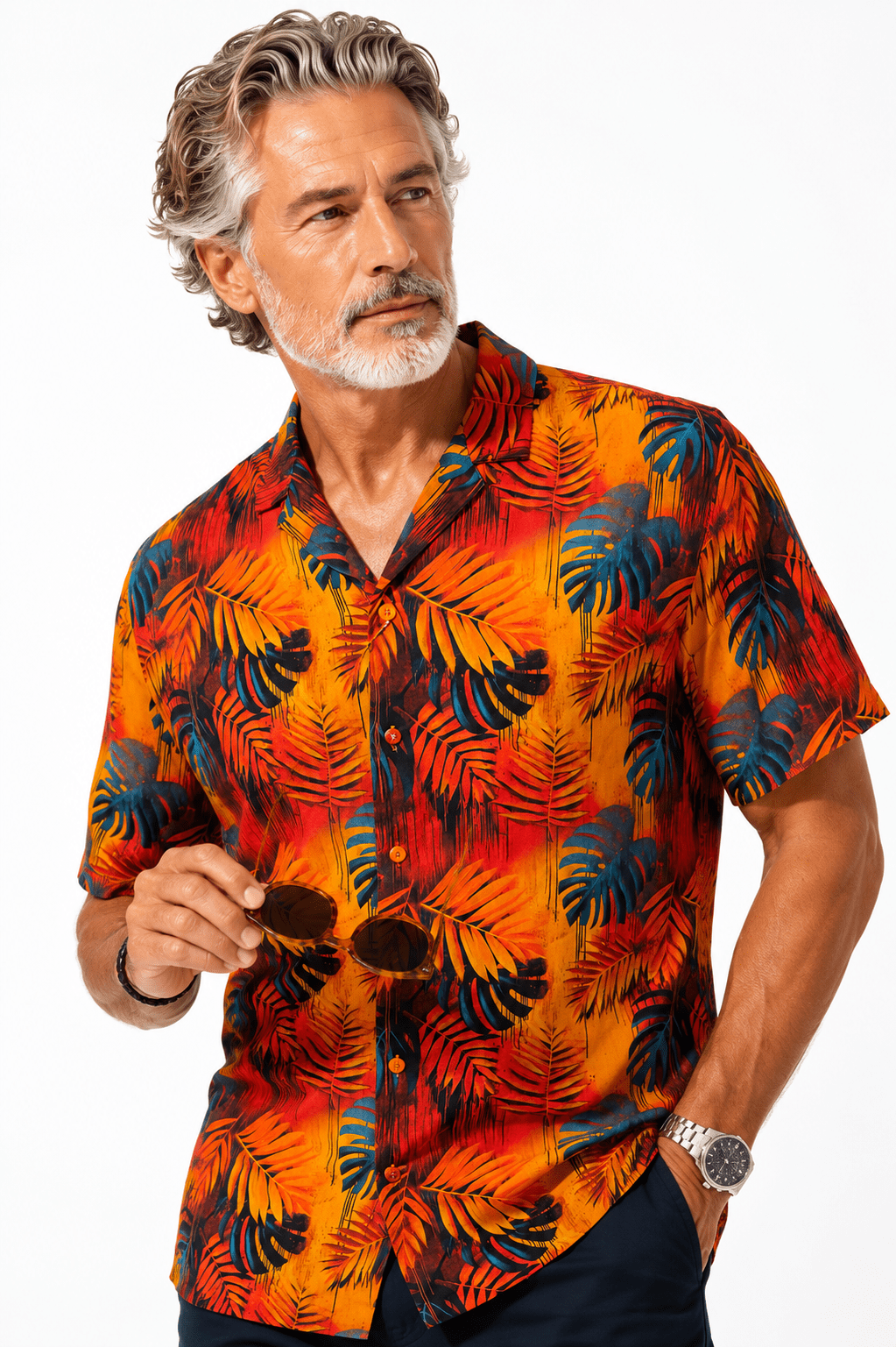 THE MIDNIGHT TROPICAL LEAVES HAWAIIAN SHIRT - Claudio Lugli Shirts