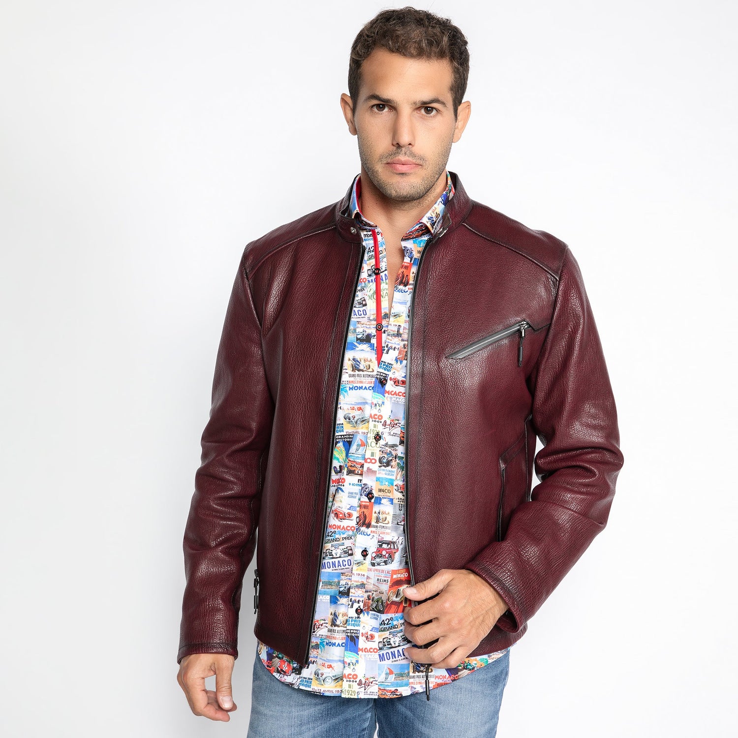 The Nero Luxe Leather Jacket - Premium Men's Patterned Shirt by Claudio Lugli | Bold Design, Tailored Fit, Best Printed Shirts