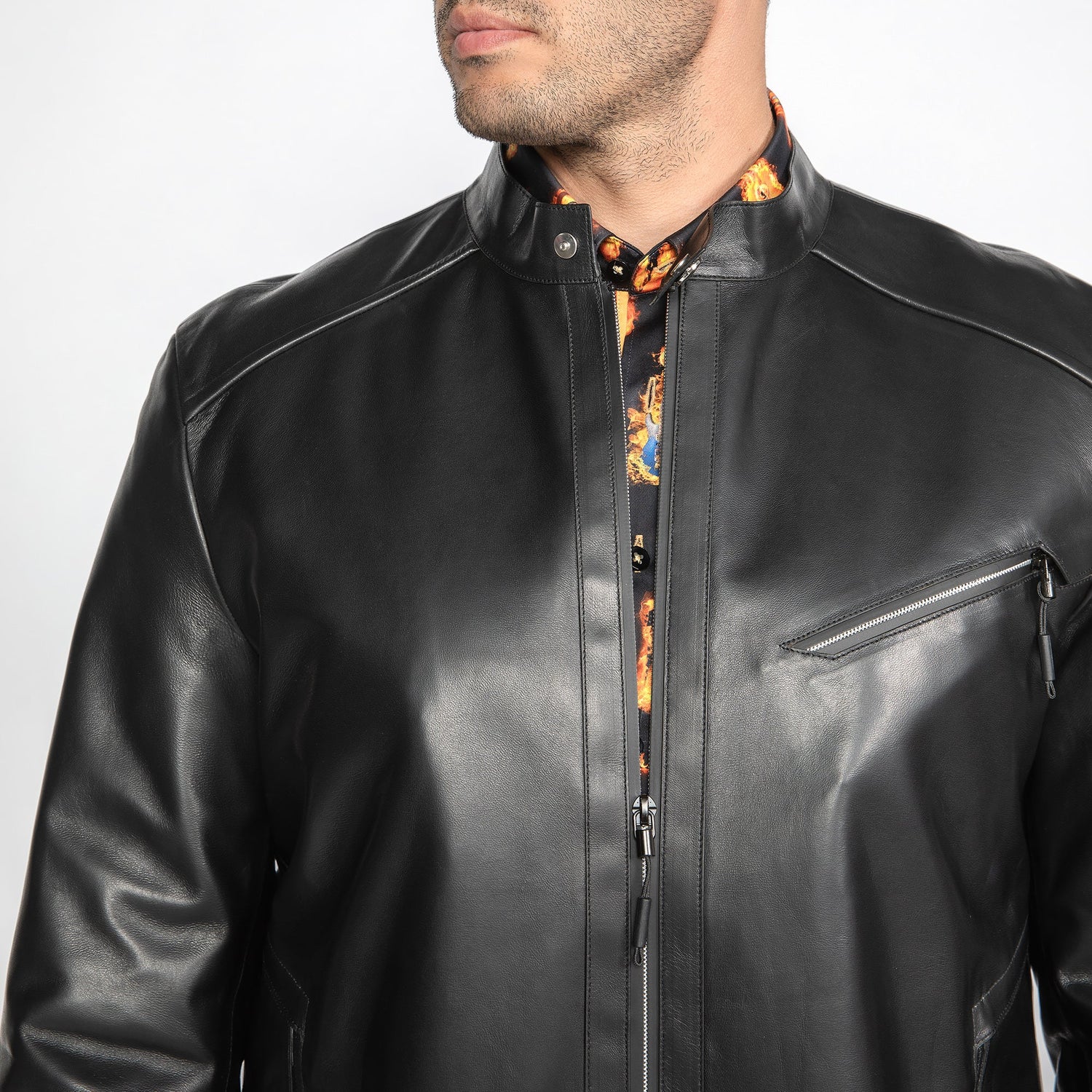 The Nero Luxe Leather Jacket - Premium Men's Patterned Shirt by Claudio Lugli | Bold Design, Tailored Fit, Best Printed Shirts