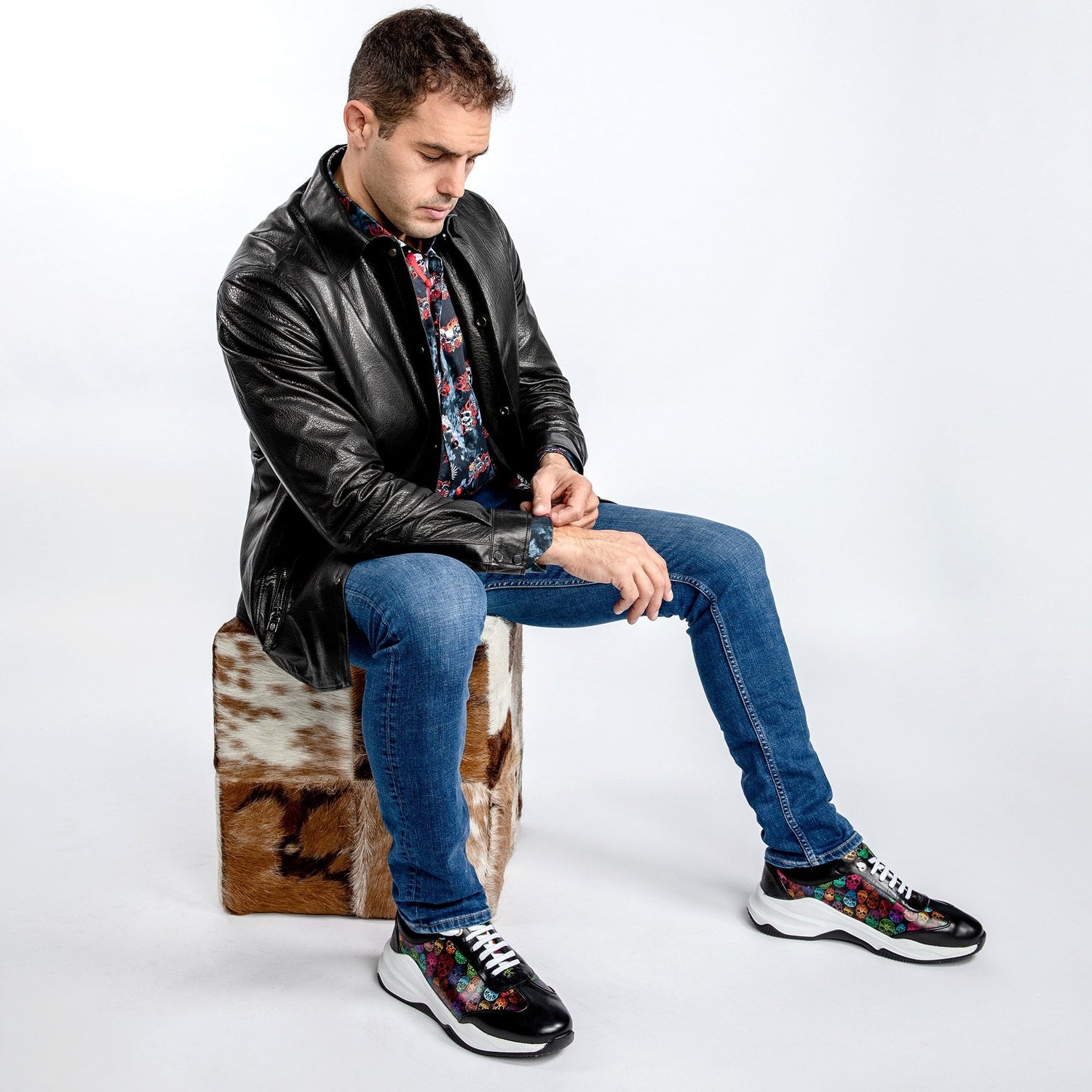 The Rebel Rider Leather Jacket - Premium Men's Patterned Shirt by Claudio Lugli | Bold Design, Tailored Fit, Best Printed Shirts