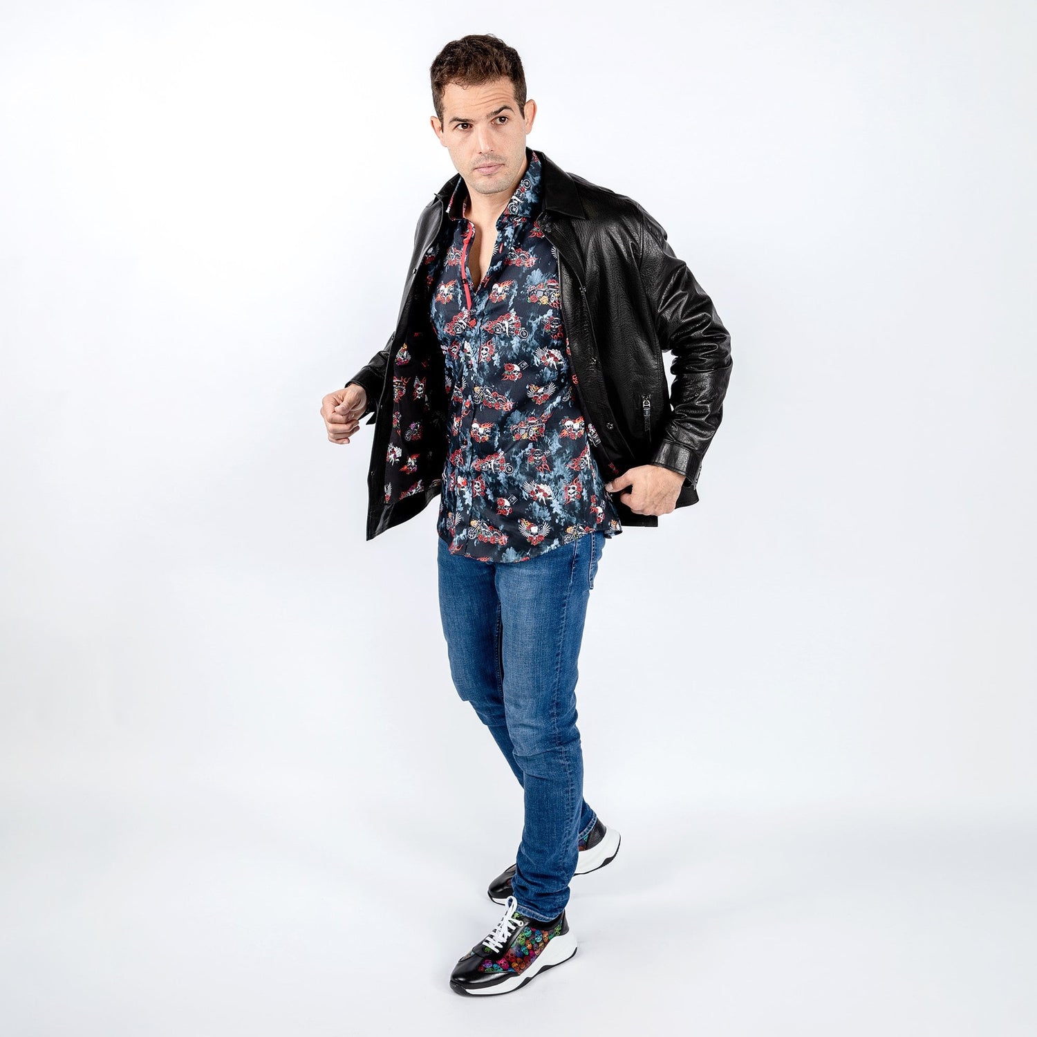 The Rebel Rider Leather Jacket - Premium Men's Patterned Shirt by Claudio Lugli | Bold Design, Tailored Fit, Best Printed Shirts