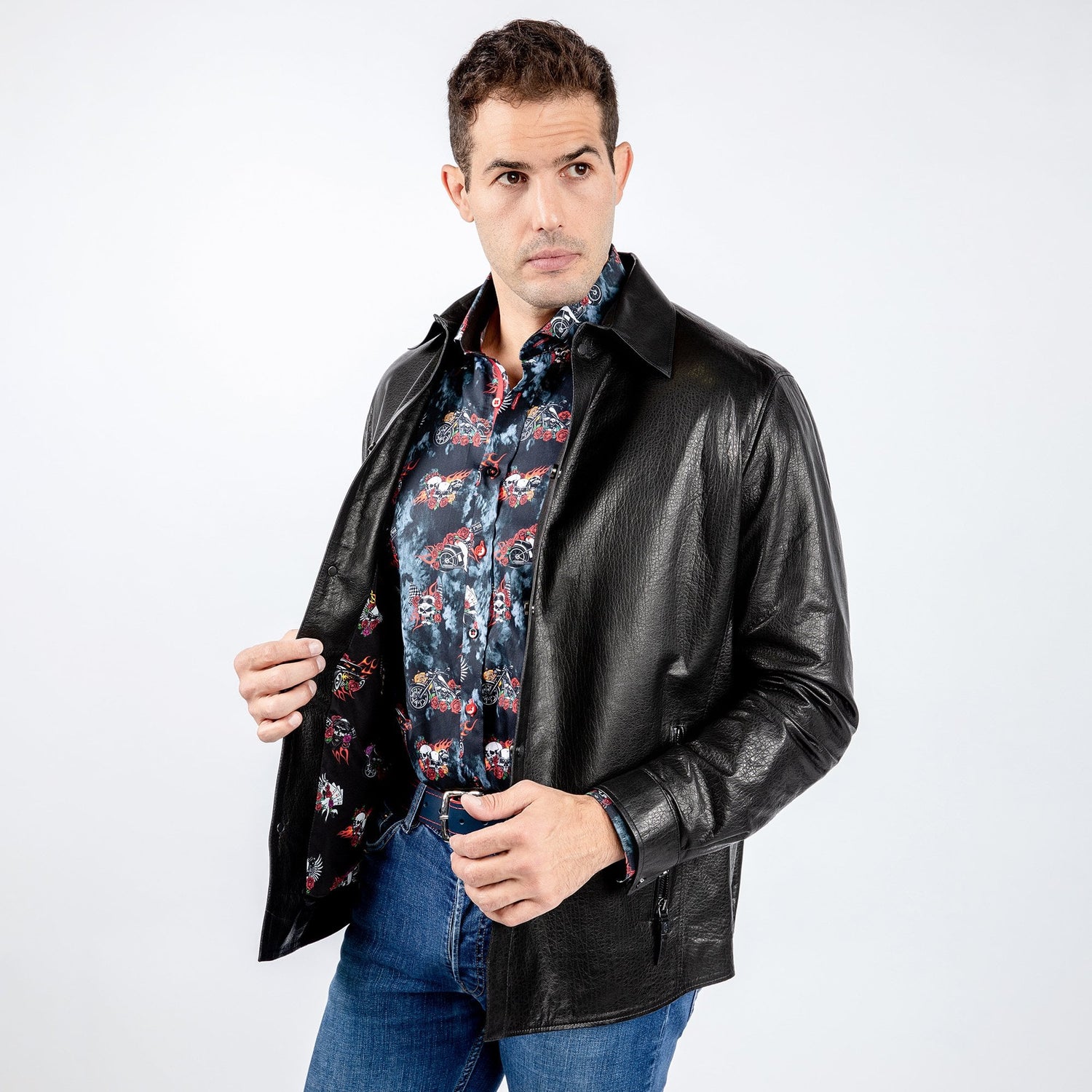 The Rebel Rider Leather Jacket - Premium Men's Patterned Shirt by Claudio Lugli | Bold Design, Tailored Fit, Best Printed Shirts