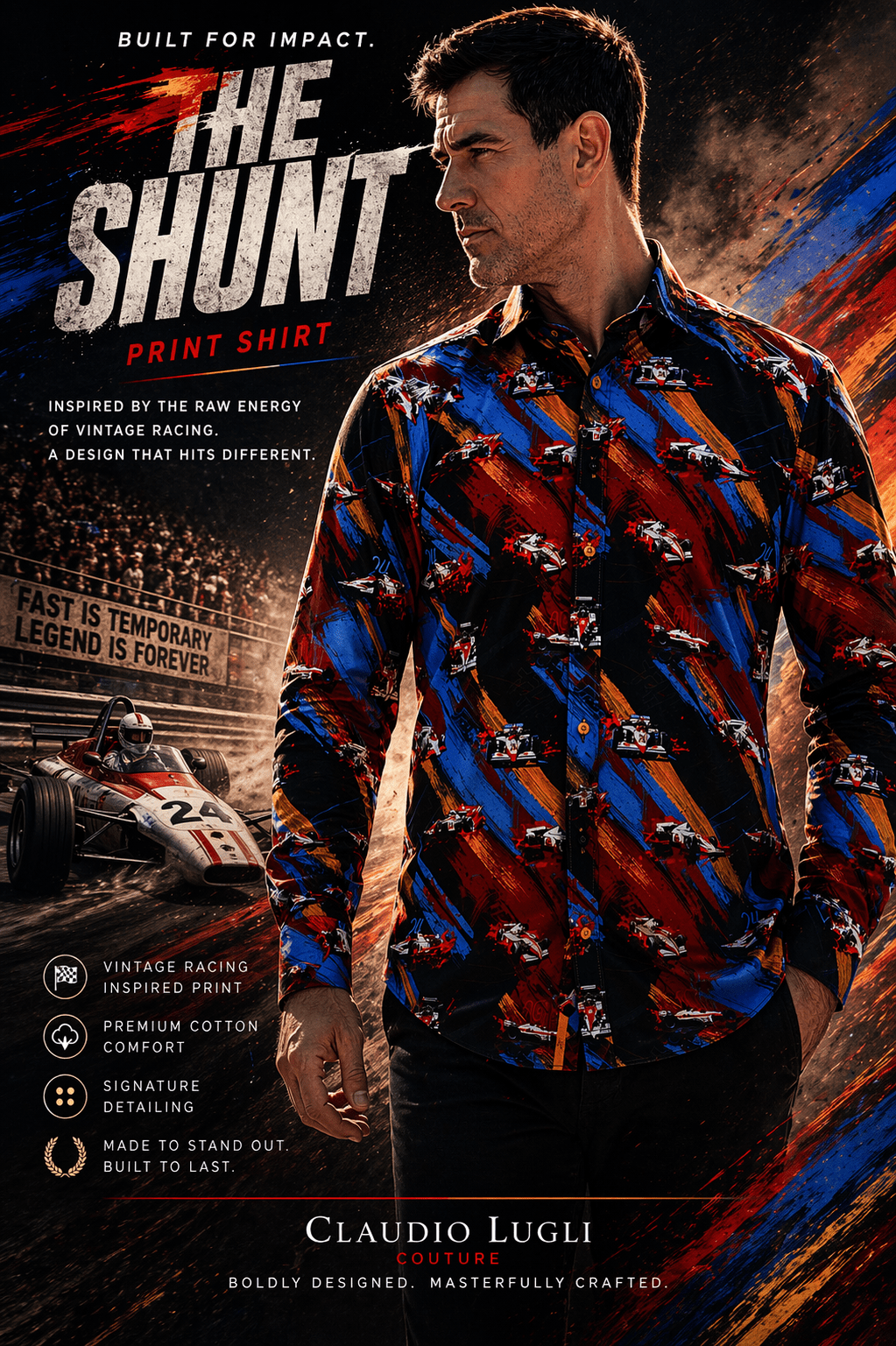THE SHUNT – MEN'S VINTAGE RACING PRINT SHIRT - Claudio Lugli Shirts