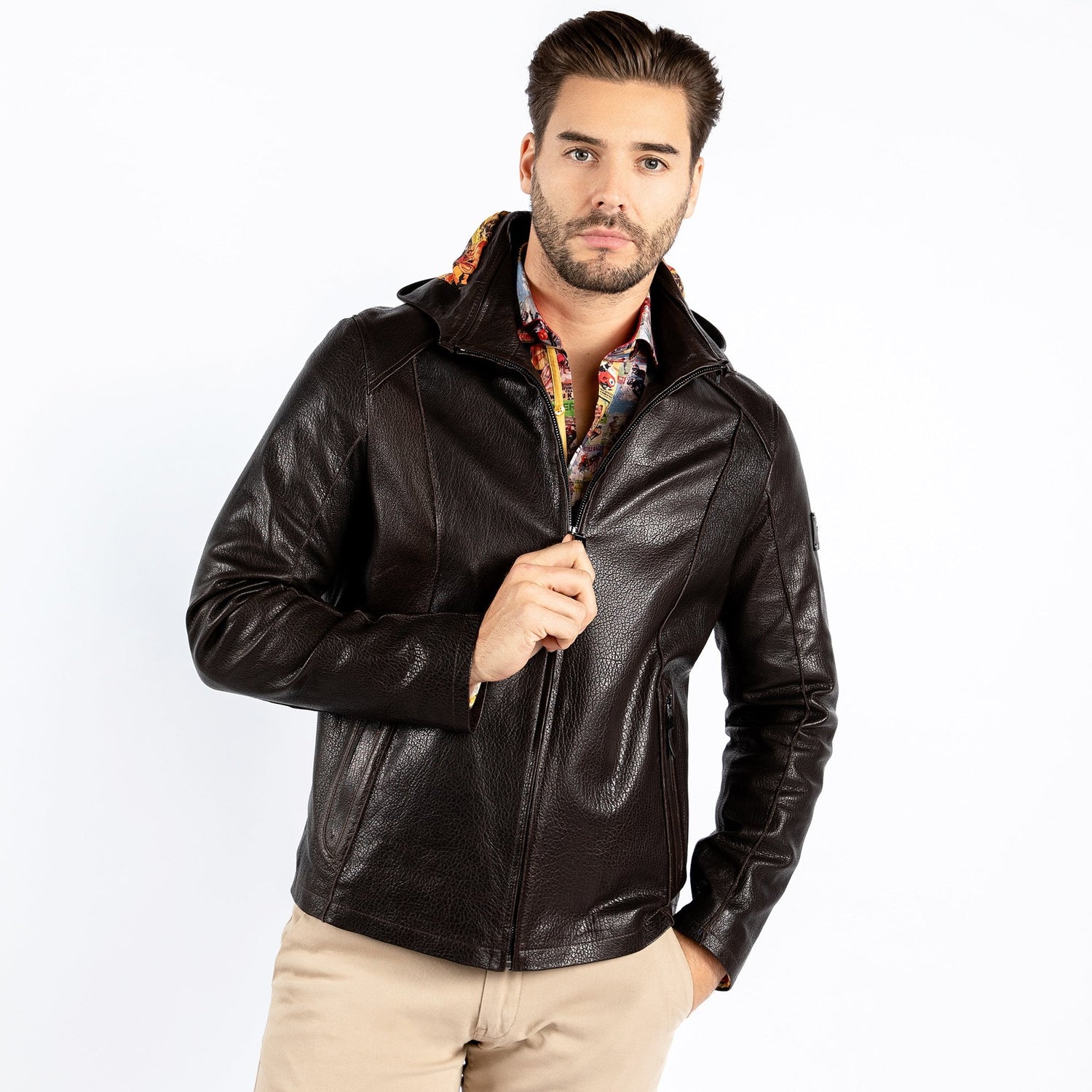 The Vintage Rider Leather Hoodie - Premium Men's Patterned Shirt by Claudio Lugli | Bold Design, Tailored Fit, Best Printed Shirts