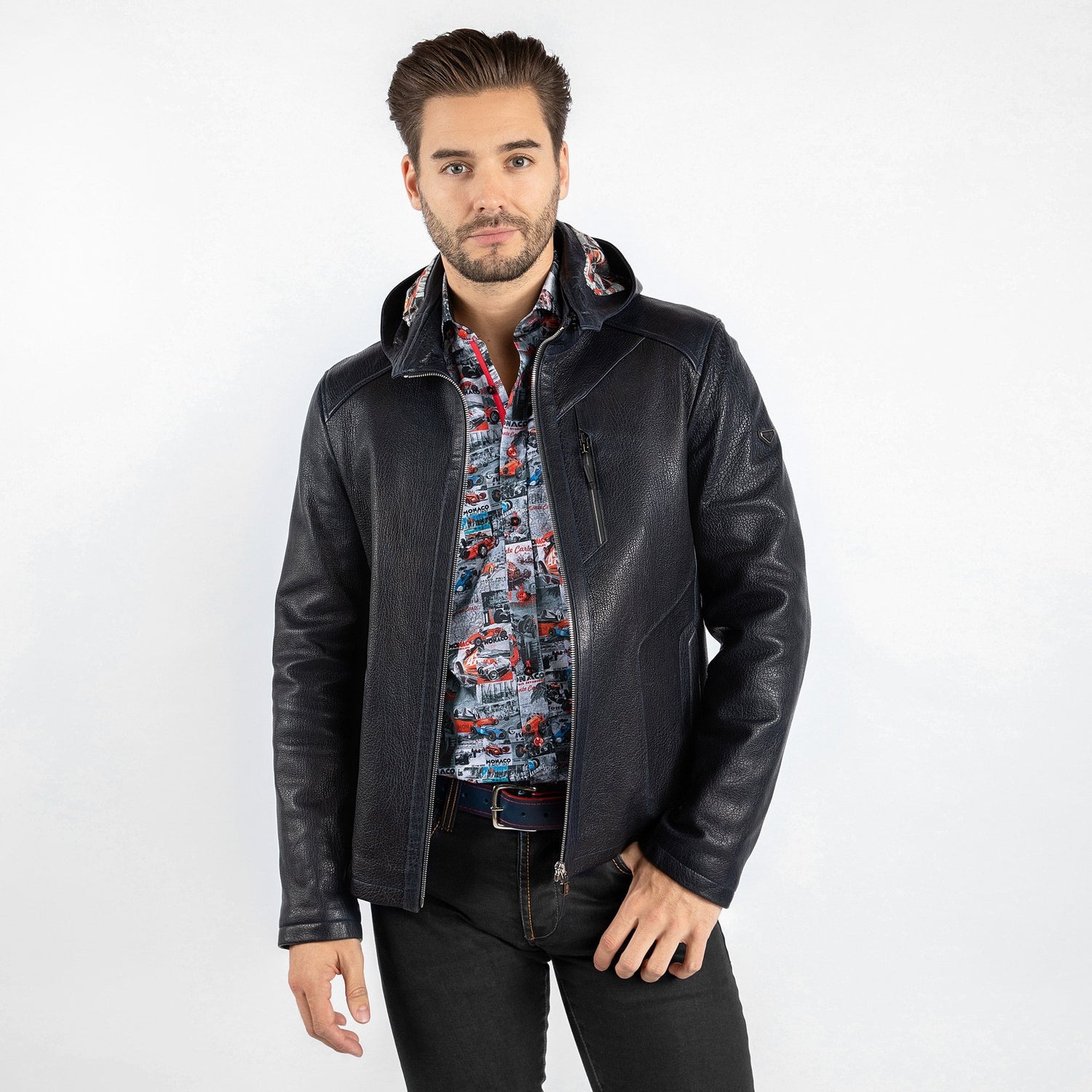 The Vintage Rider Leather Hoodie - Premium Men's Patterned Shirt by Claudio Lugli | Bold Design, Tailored Fit, Best Printed Shirts