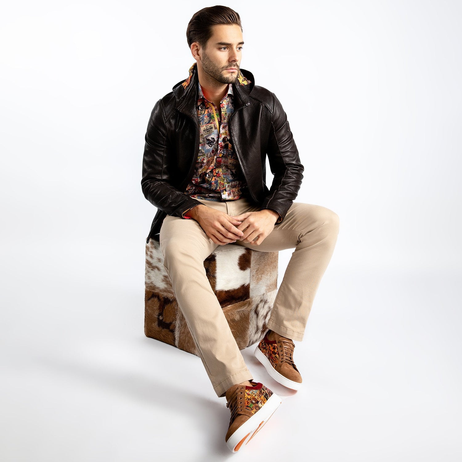 The Vintage Rider Leather Hoodie - Premium Men's Patterned Shirt by Claudio Lugli | Bold Design, Tailored Fit, Best Printed Shirts