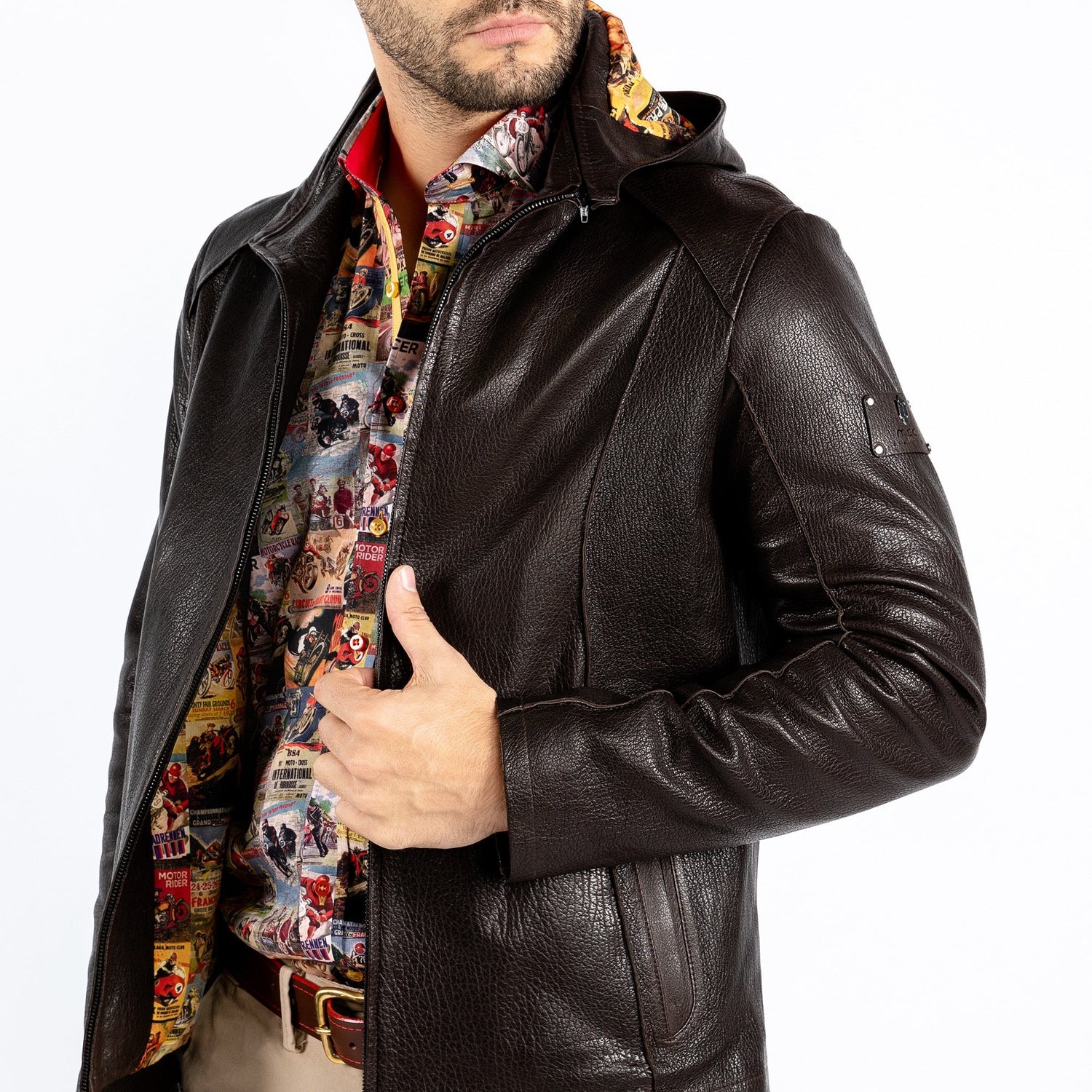 The Vintage Rider Leather Hoodie - Premium Men's Patterned Shirt by Claudio Lugli | Bold Design, Tailored Fit, Best Printed Shirts