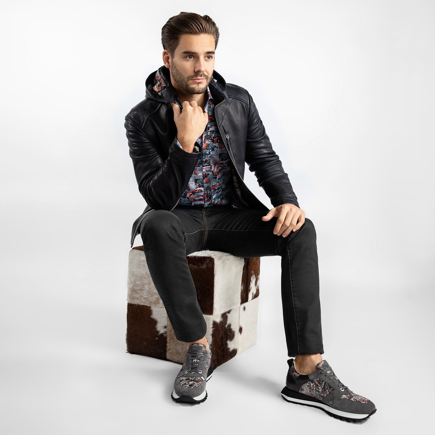 The Vintage Rider Leather Hoodie - Premium Men's Patterned Shirt by Claudio Lugli | Bold Design, Tailored Fit, Best Printed Shirts