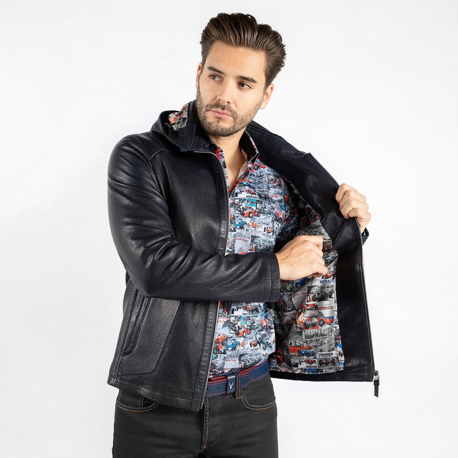 The Vintage Rider Leather Hoodie - Premium Men's Patterned Shirt by Claudio Lugli | Bold Design, Tailored Fit, Best Printed Shirts
