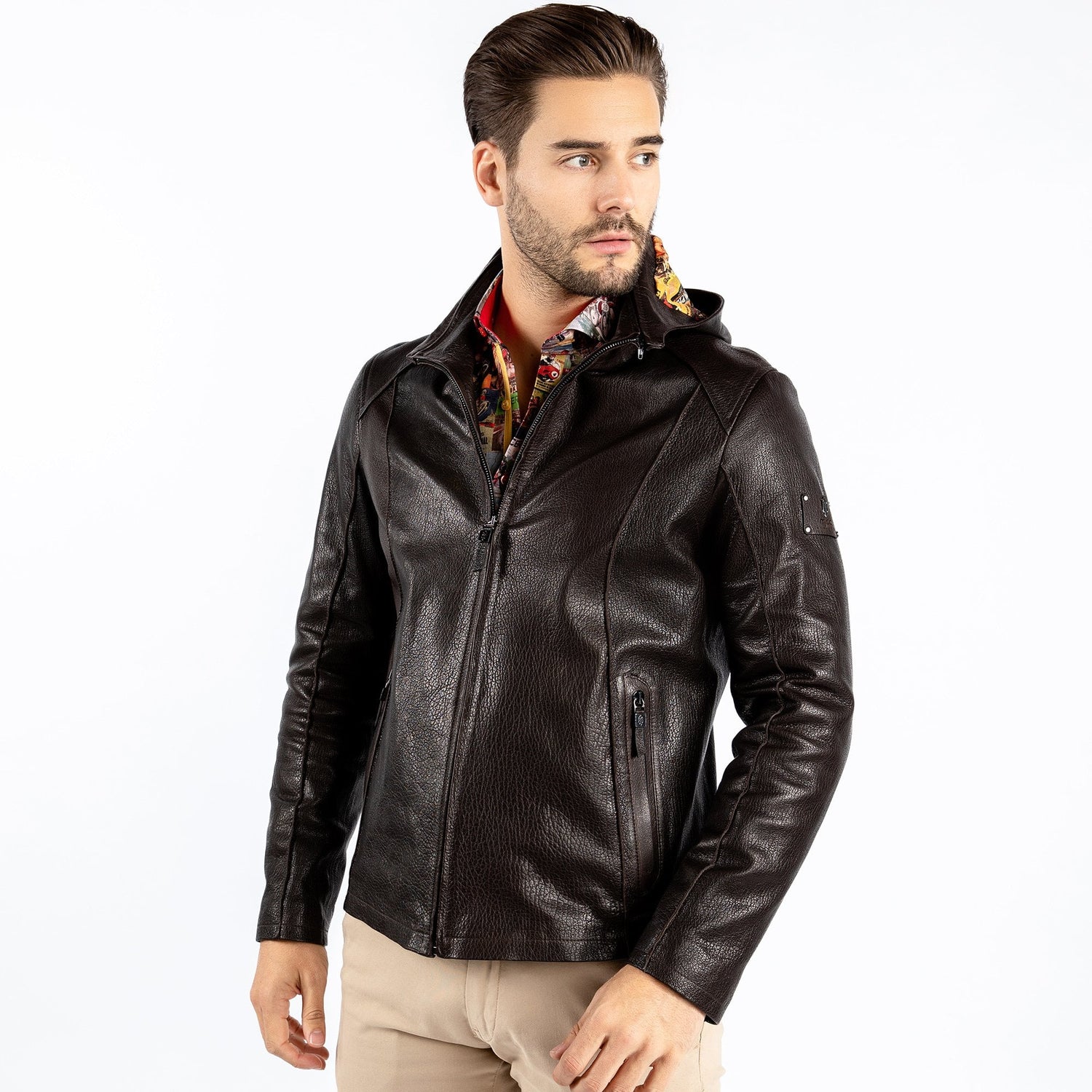 The Vintage Rider Leather Hoodie - Premium Men's Patterned Shirt by Claudio Lugli | Bold Design, Tailored Fit, Best Printed Shirts