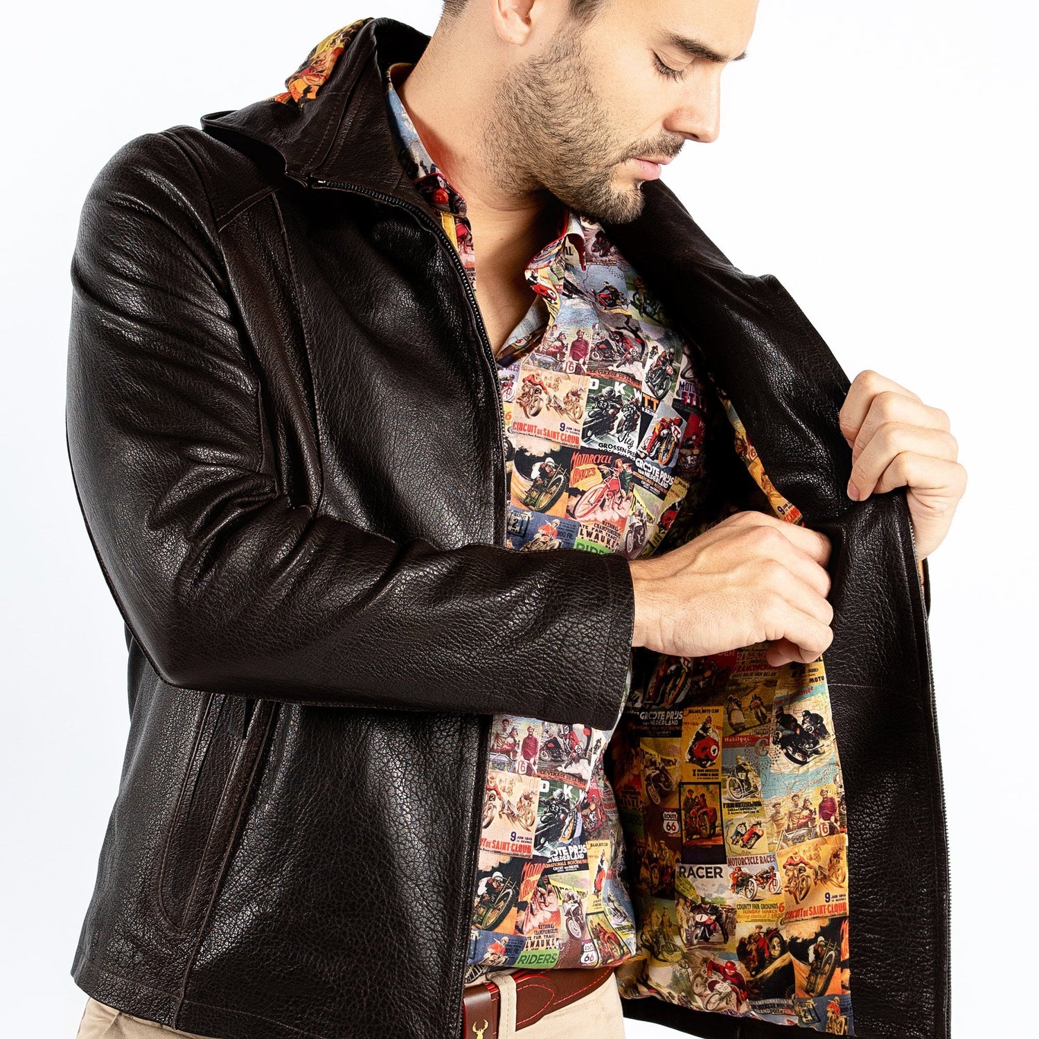 The Vintage Rider Leather Hoodie - Premium Men's Patterned Shirt by Claudio Lugli | Bold Design, Tailored Fit, Best Printed Shirts