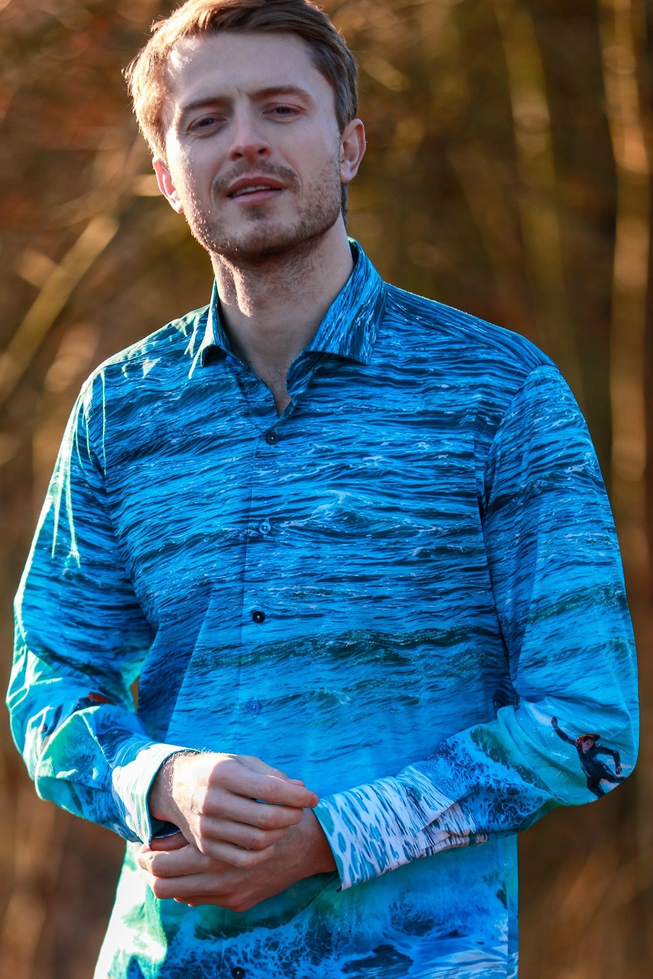 THE WAVE RIDER SURFING PLACEMENT PRINT SHIRT – Premium Men's Patterned Shirt by Claudio Lugli | Bold Design, Tailored Fit, Best Printed Shirts