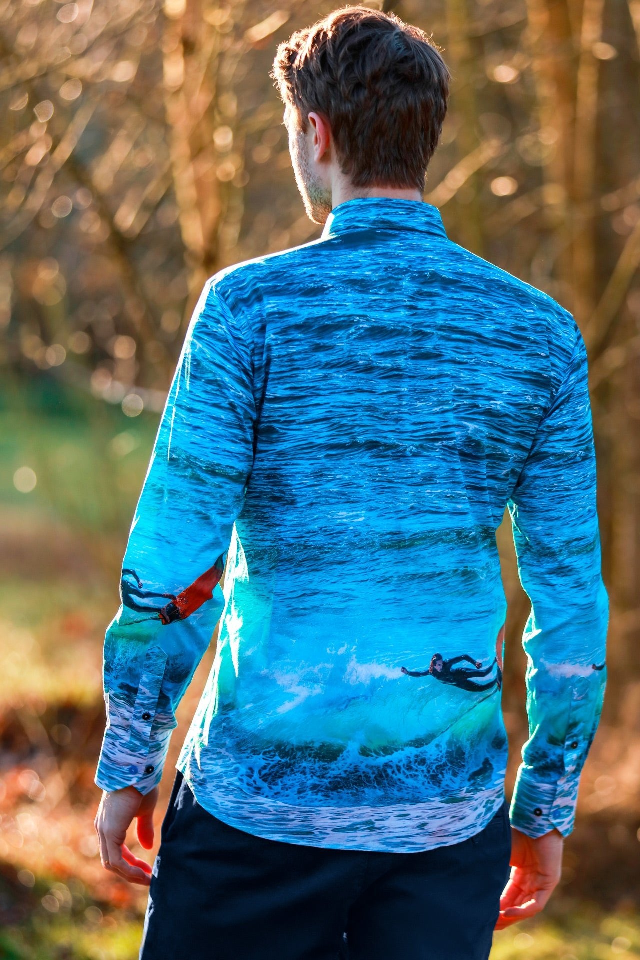 THE WAVE RIDER SURFING PLACEMENT PRINT SHIRT – Premium Men's Patterned Shirt by Claudio Lugli | Bold Design, Tailored Fit, Best Printed Shirts