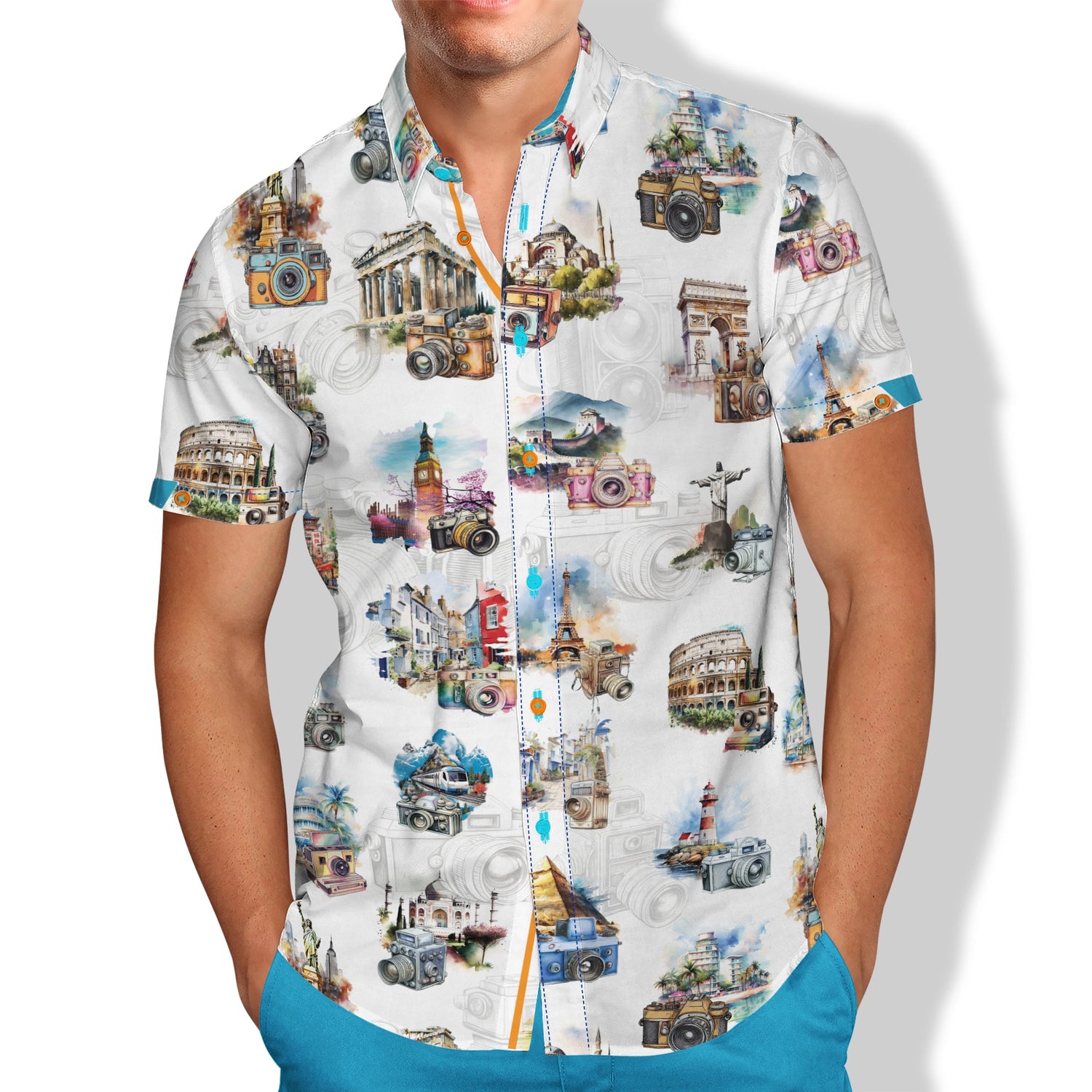 THE WORLD LENS CAMERA PRINT SHORT SLEEVE SHIRT - Claudio Lugli Shirts