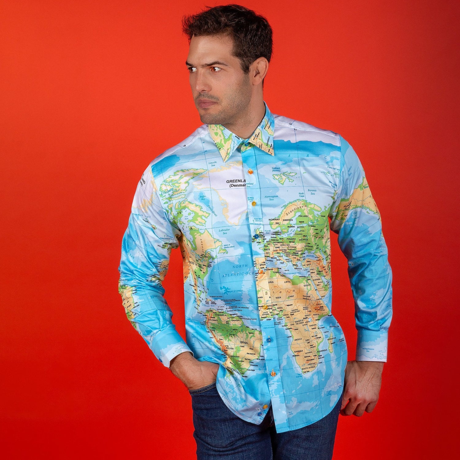 THE WORLD MAP PRINT SHIRT - Premium Men's Patterned Shirt by Claudio Lugli | Bold Design, Tailored Fit, Best Printed Shirts