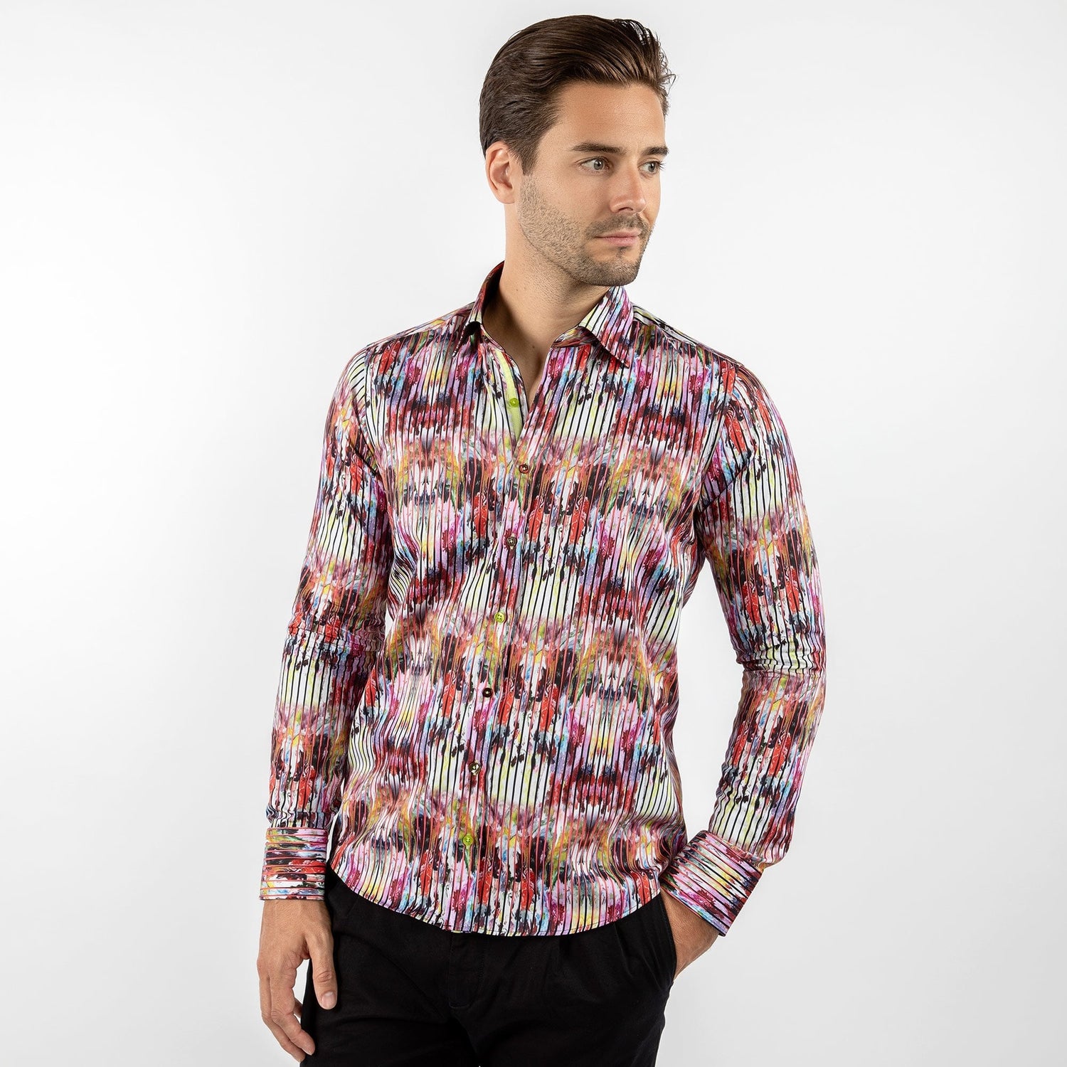 TIE DYE ART STRIPED PRINT SHIRT – Premium Men's Patterned Shirt by Claudio Lugli | Bold Design, Tailored Fit, Best Printed Shirts