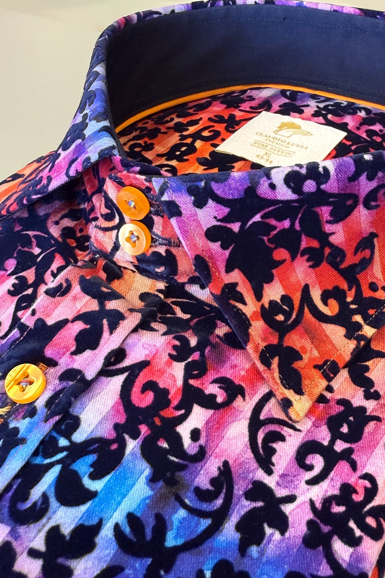 TIE - DYE FLORAL FLOCKING SHIRT WITH LUXURY TEXTURED FINISH - Claudio Lugli Shirts