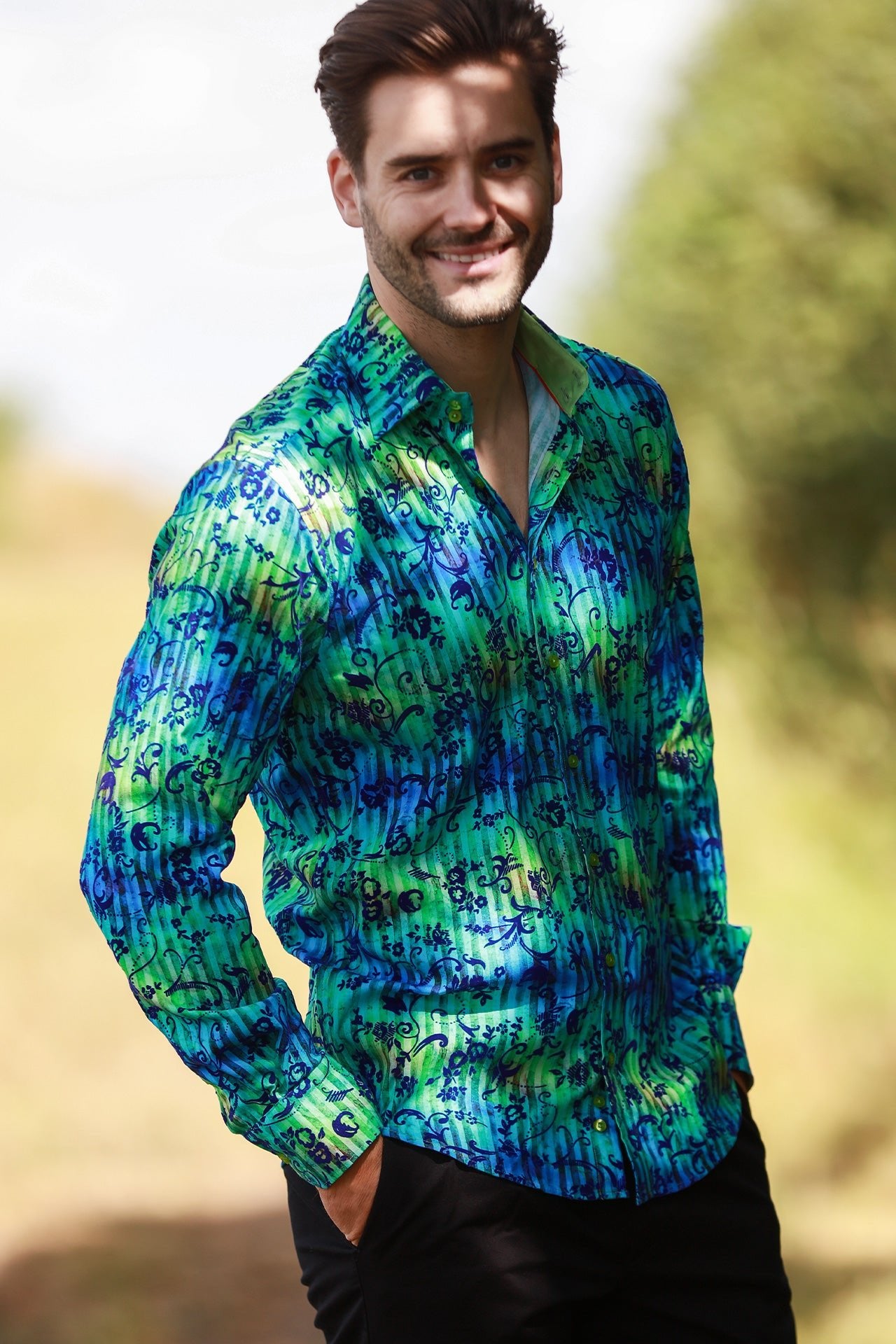 TIE - DYE FLORAL FLOCKING SHIRT WITH LUXURY TEXTURED FINISH - Claudio Lugli Shirts