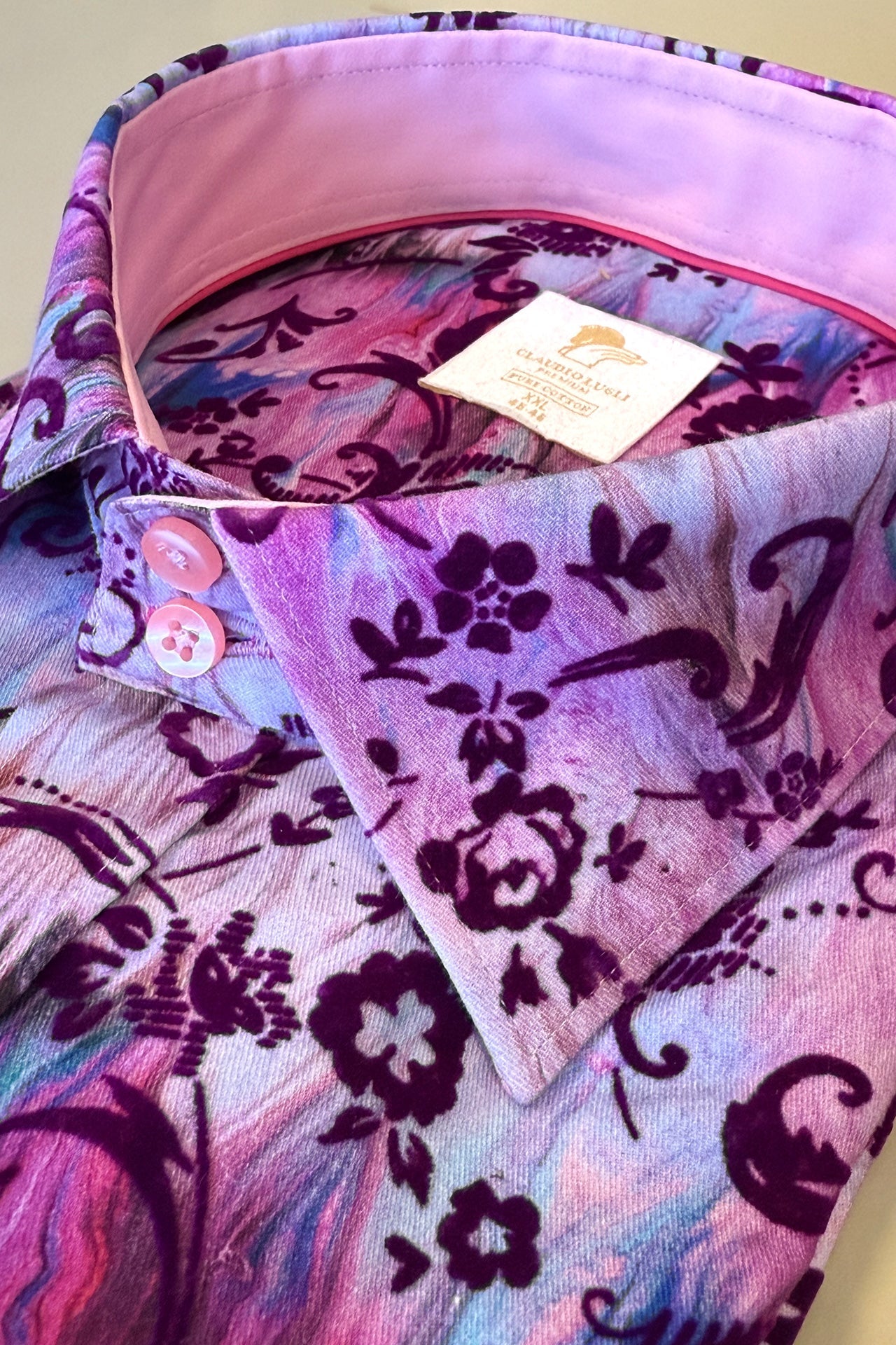 TIE - DYE FLORAL FLOCKING SHIRT WITH LUXURY TEXTURED FINISH - Claudio Lugli Shirts