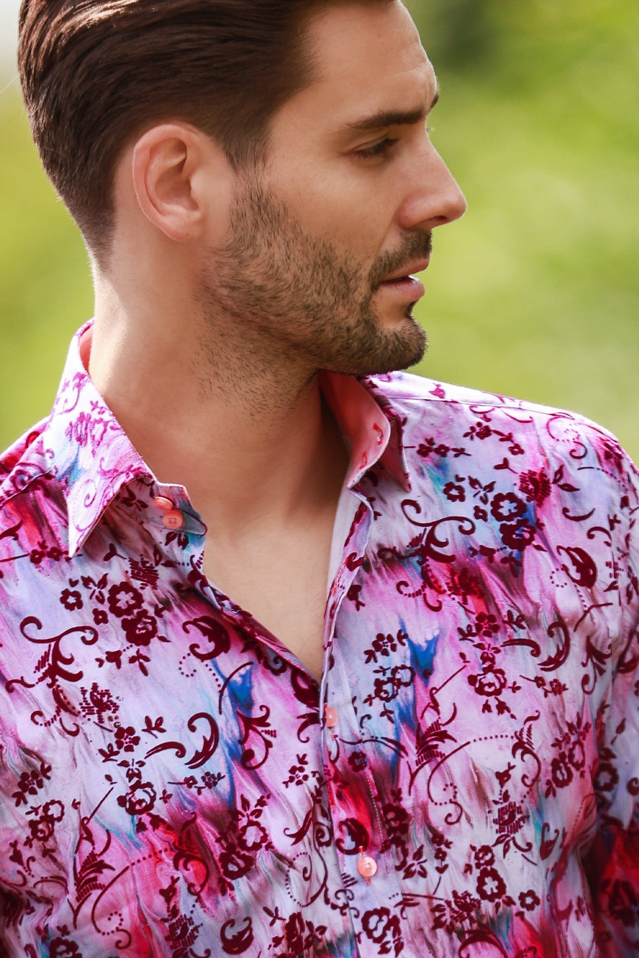 TIE - DYE FLORAL FLOCKING SHIRT WITH LUXURY TEXTURED FINISH - Claudio Lugli Shirts